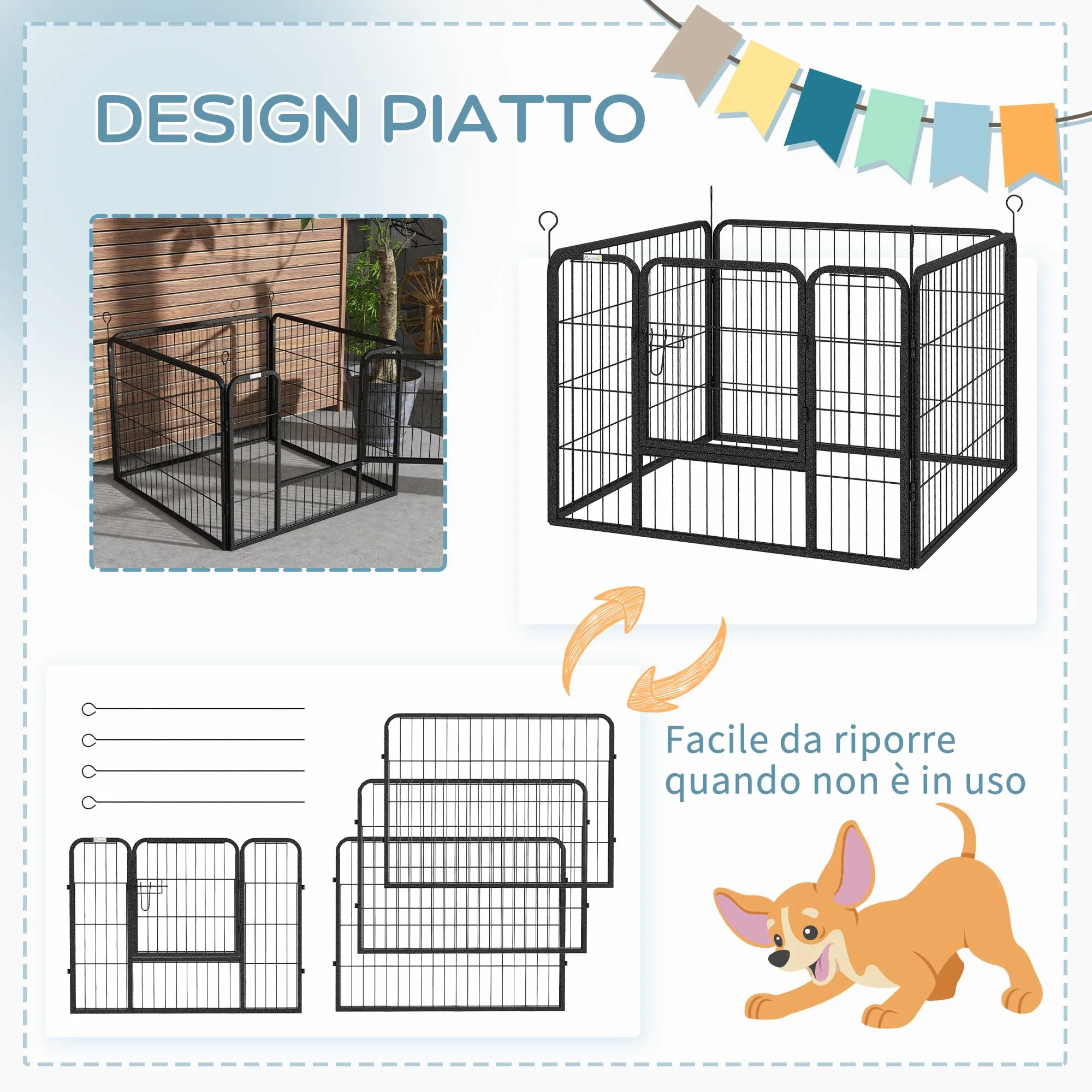 PawHut Recinto per Cani Pieghevole in Metallo con Porta 82x82x60cm Grigio - immagine 4