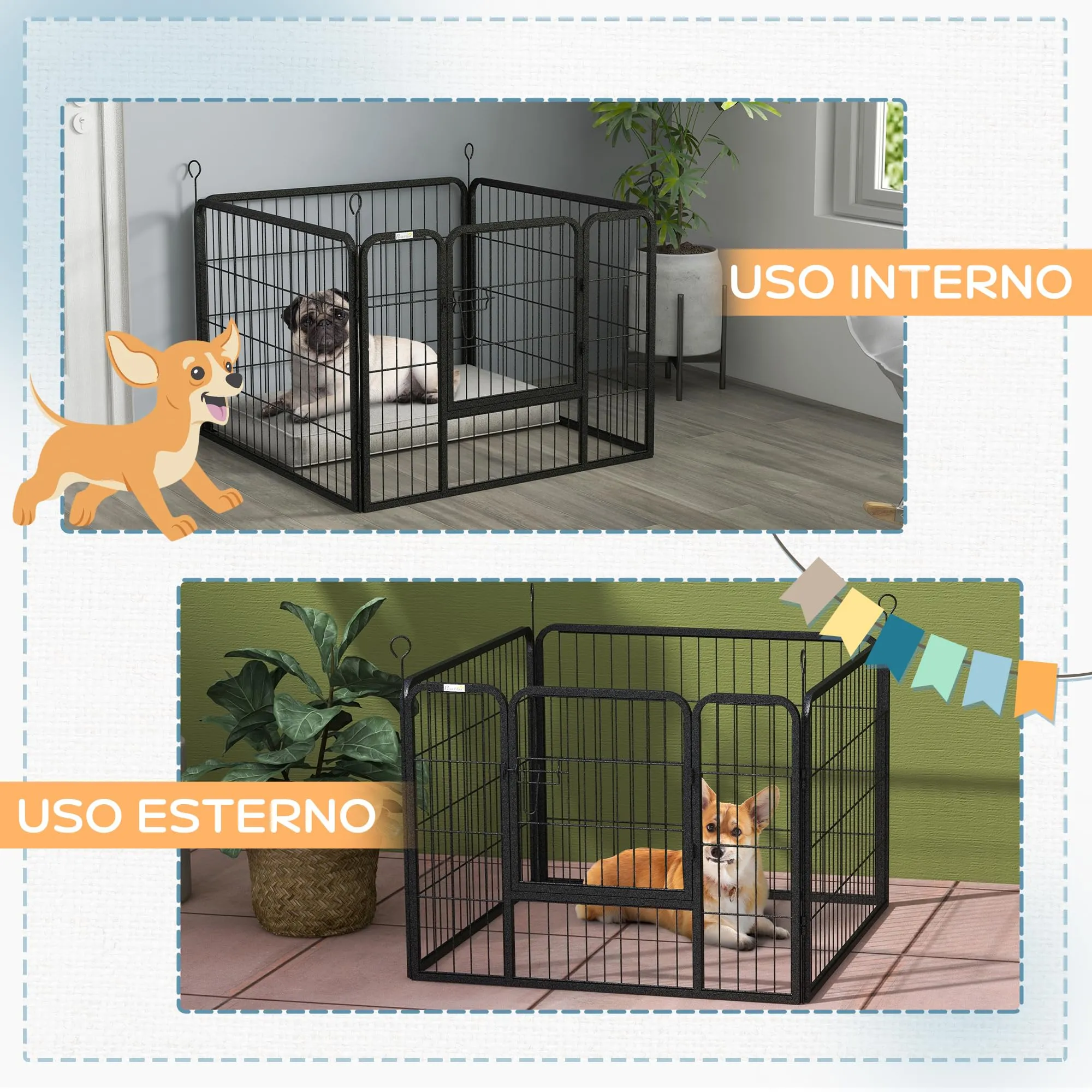 PawHut Recinto per Cani Pieghevole in Metallo con Porta 82x82x60cm Grigio - immagine 5