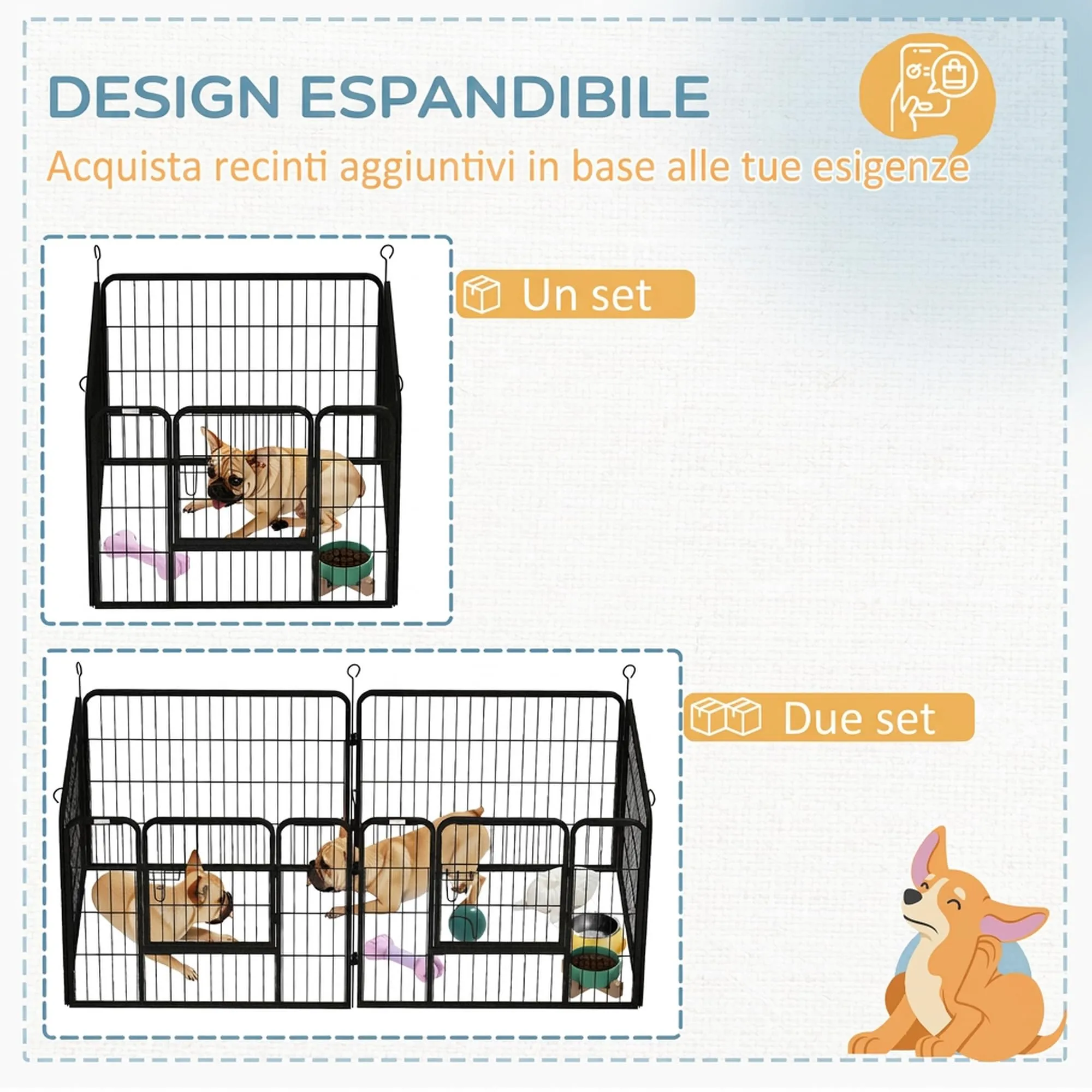 PawHut Recinto per Cani Pieghevole in Metallo con Porta 82x82x60cm Grigio - immagine 7