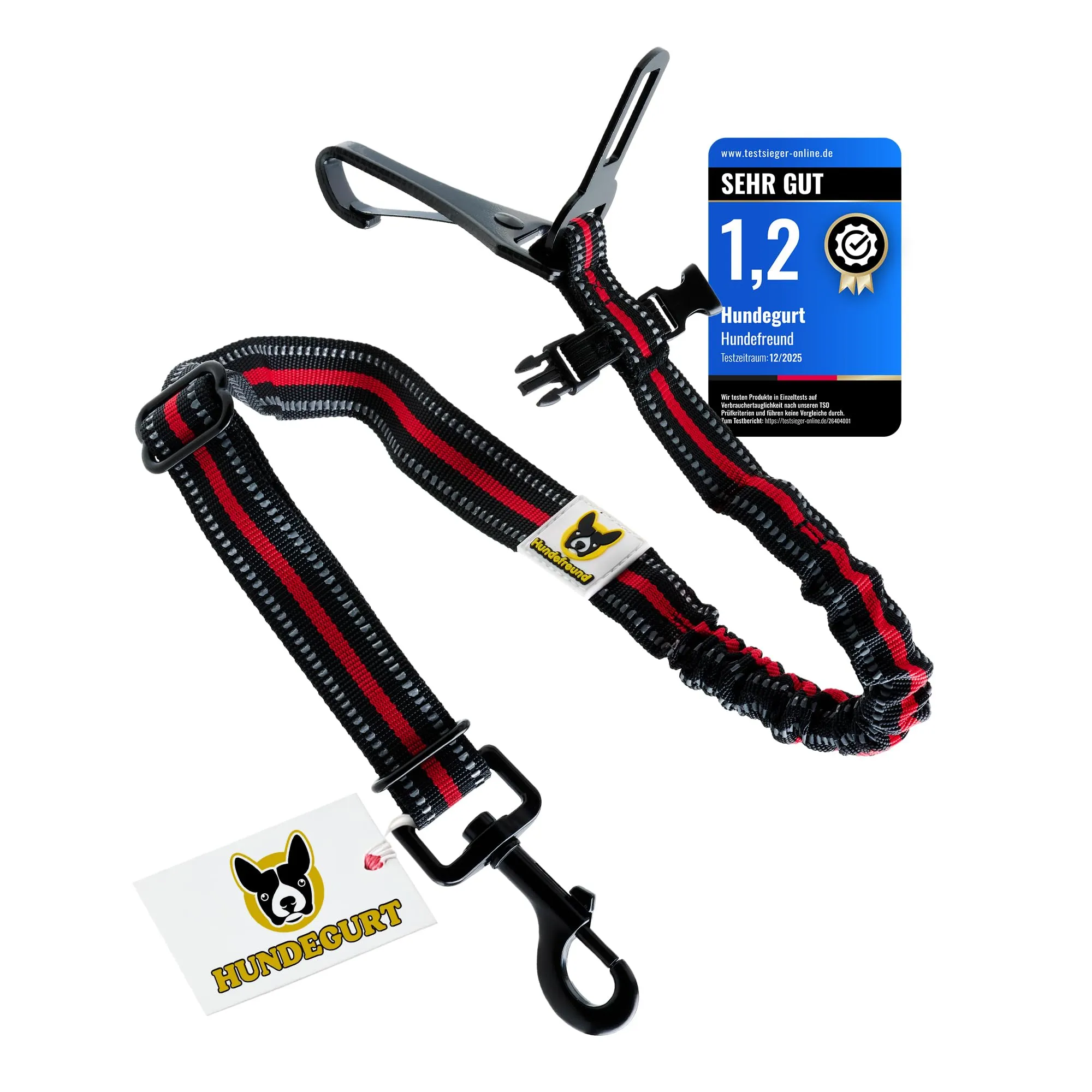 Hundefreund Cintura di Sicurezza per Cani – Cintura Regolabile per Cani Piccoli con Ammortizzatore – Cintura di Sicurezza Extra Robusta per Tutti i Tipi di Auto (Rosso) - immagine 1