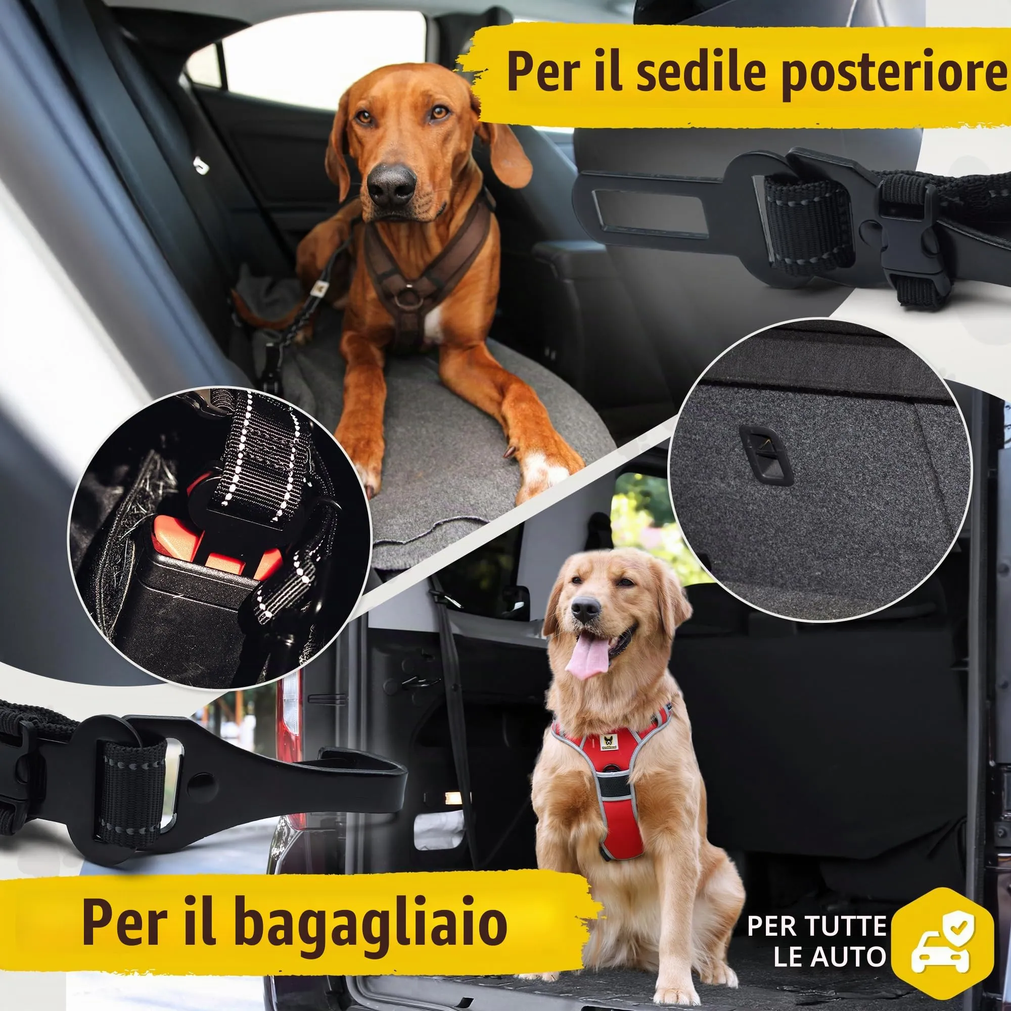 Hundefreund Cintura di Sicurezza per Cani – Cintura Regolabile per Cani Piccoli con Ammortizzatore – Cintura di Sicurezza Extra Robusta per Tutti i Tipi di Auto (Rosso) - immagine 4