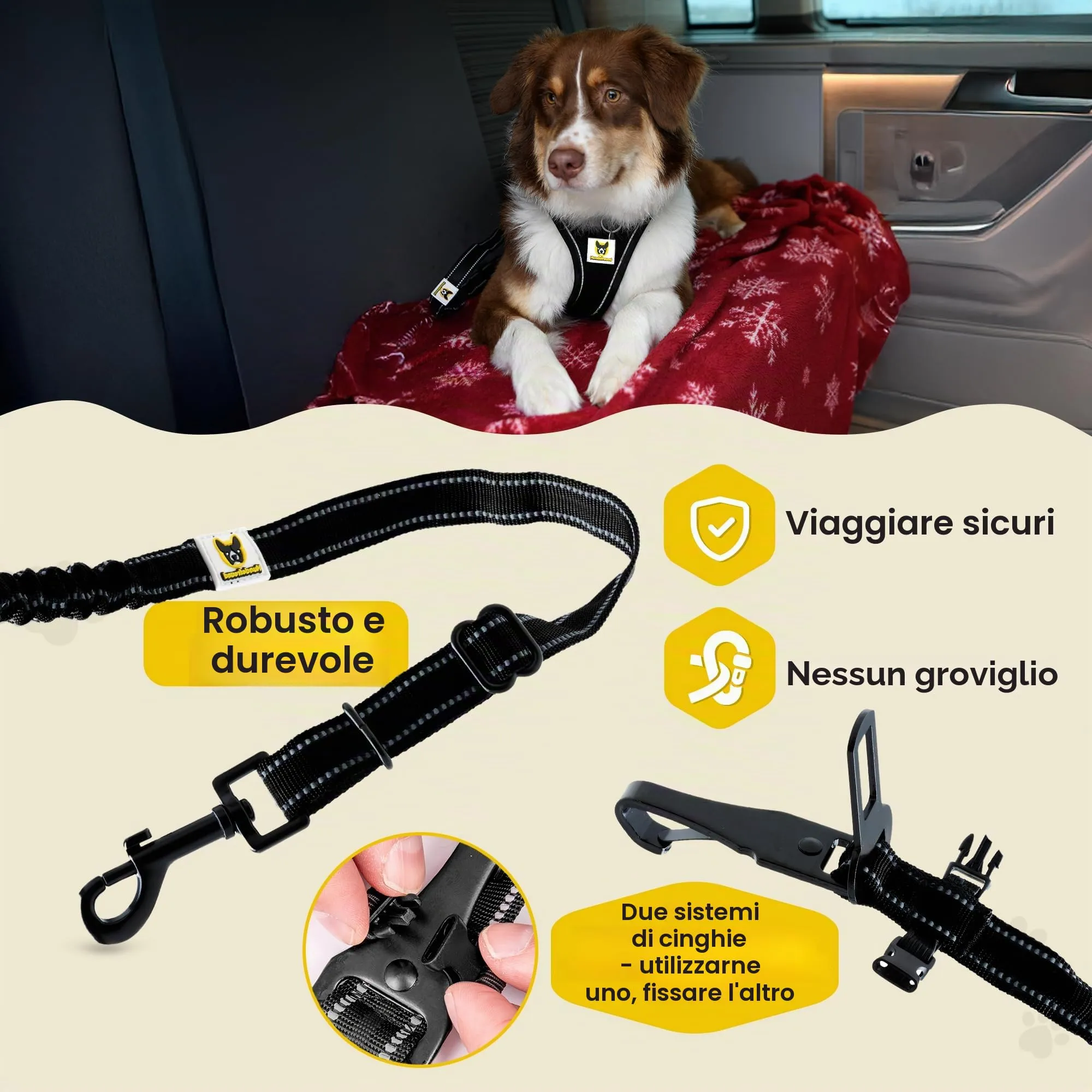 Hundefreund Cintura di Sicurezza per Cani – Cintura Regolabile per Cani Piccoli con Ammortizzatore – Cintura di Sicurezza Extra Robusta per Tutti i Tipi di Auto (Rosso) - immagine 5