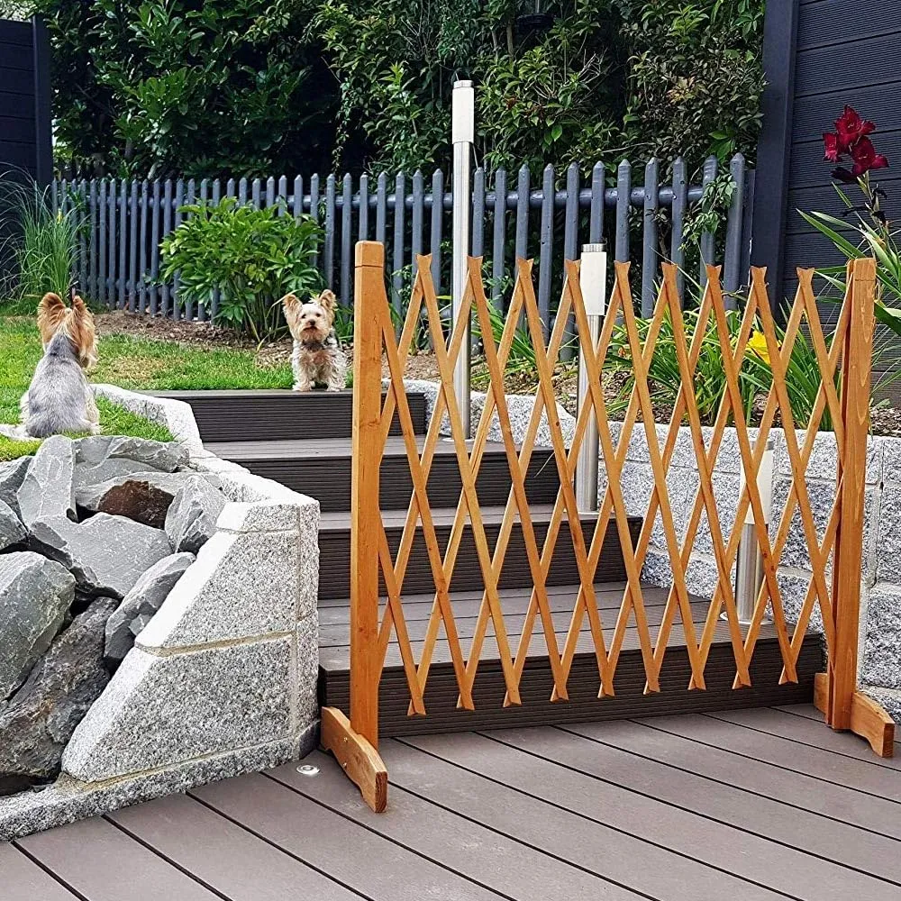 BAKAJI Cancelletto per Animali Domestici Retrattile, Cancello per Cani e Gatti Pieghevole, Divisorio di Sicurezza in Legno Naturale, Recinzione Richiudibile Salvaspazio, 90 x 30 x 117 cm ca. - immagine 2