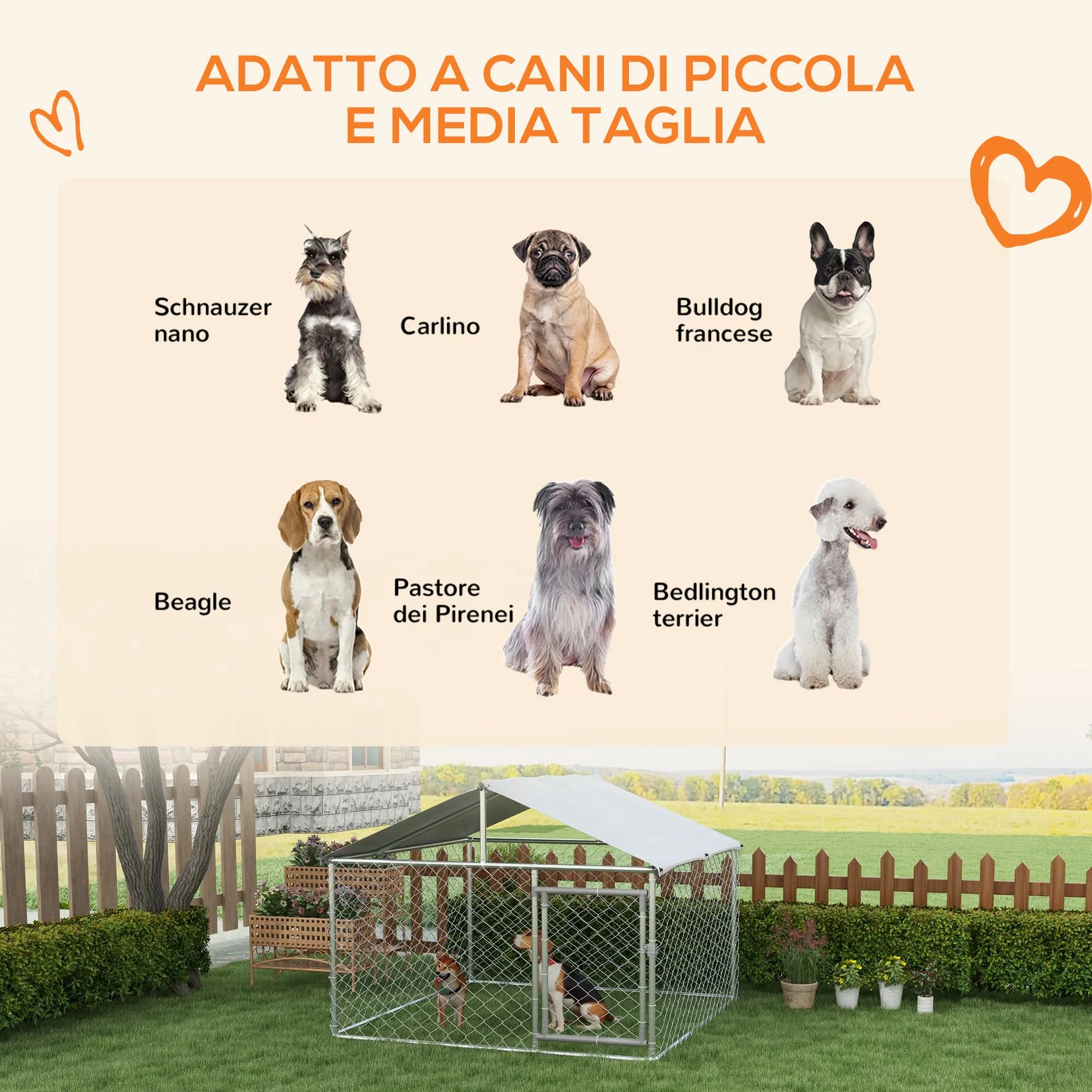 PawHut Kennel Gabbia per Cani da Esterno Grande Box 200x200x150cm Argento - immagine 3