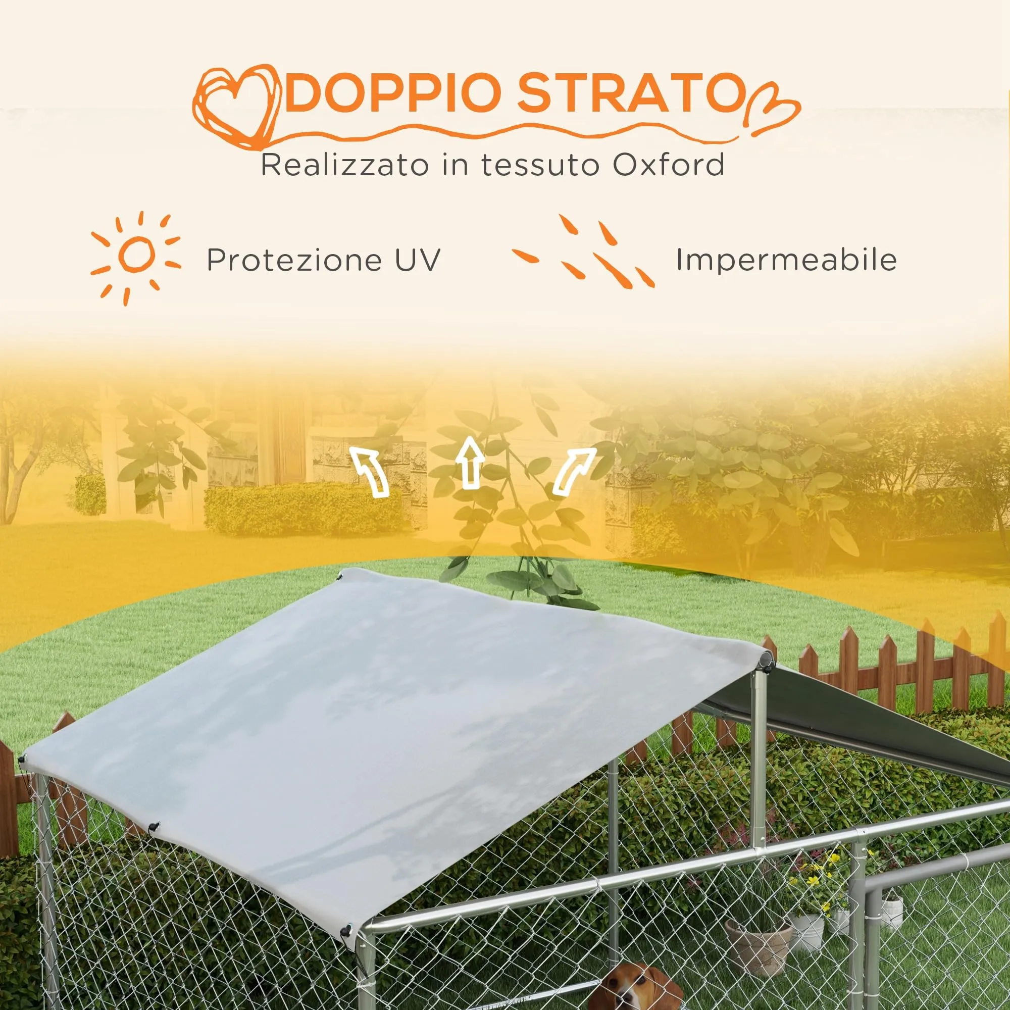 PawHut Kennel Gabbia per Cani da Esterno Grande Box 200x200x150cm Argento - immagine 5