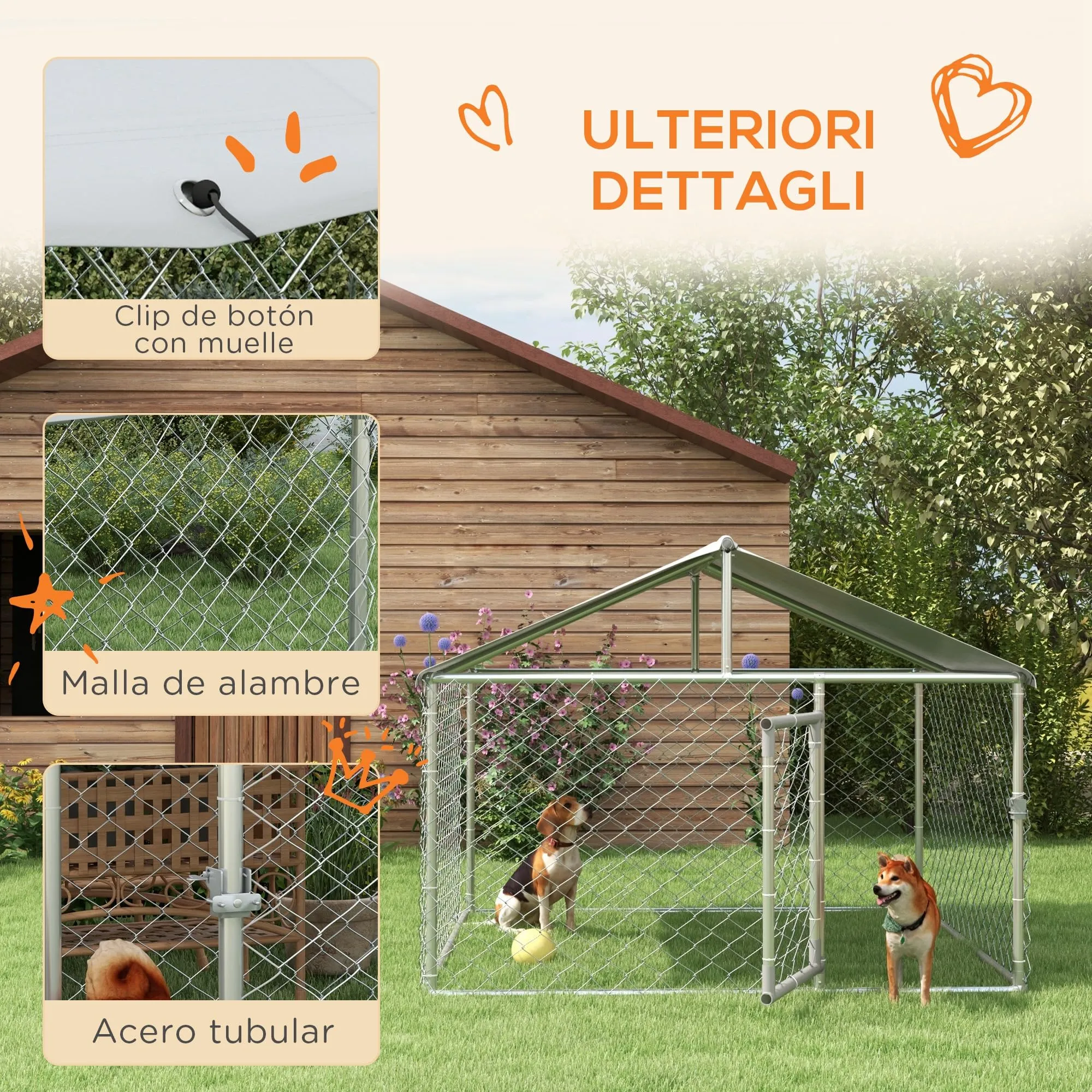 PawHut Kennel Gabbia per Cani da Esterno Grande Box 200x200x150cm Argento - immagine 6