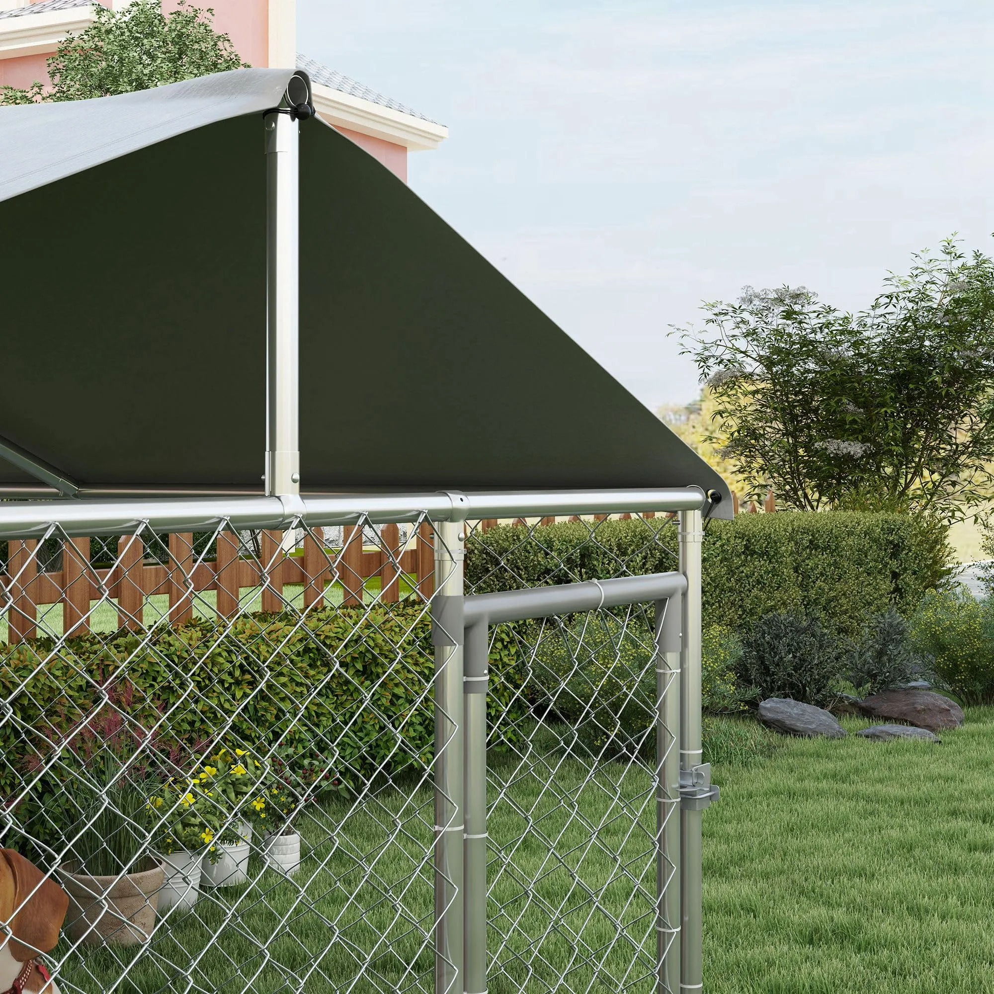 PawHut Kennel Gabbia per Cani da Esterno Grande Box 200x200x150cm Argento - immagine 8