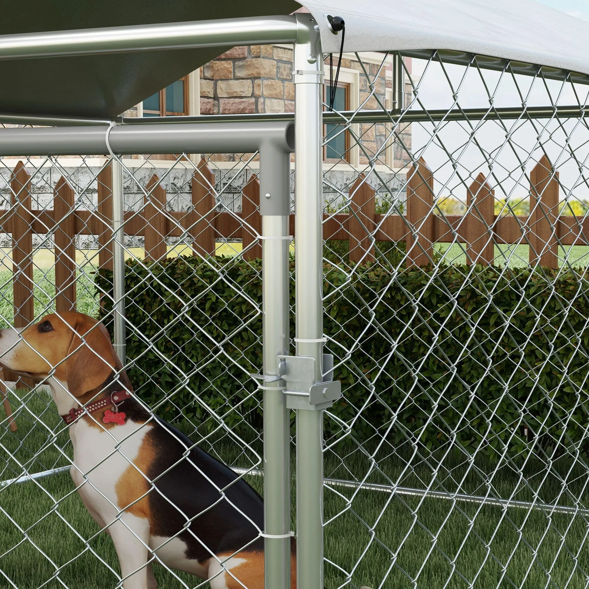 PawHut Kennel Gabbia per Cani da Esterno Grande Box 200x200x150cm Argento - immagine 9