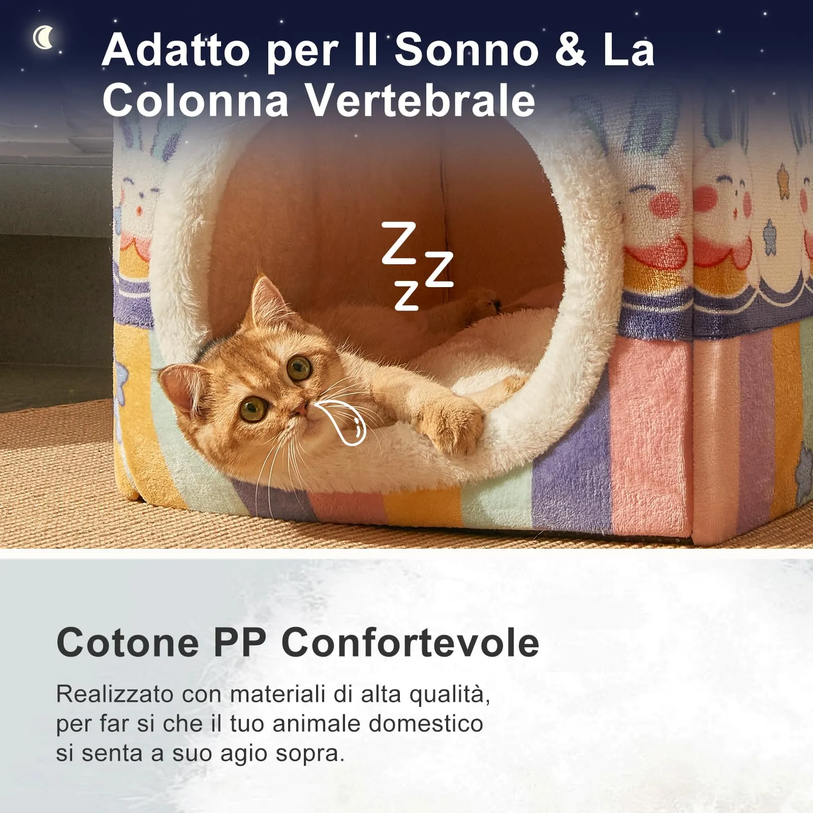 Jiupety Cuccia Gatto Interno Chiusa con Motivo a Stella, Casetta Pelosa per Gatti da Interno Taglia S 43 x 36 x 33 CM, Cuccia per Gatti Cat House, Rainbow Bunny - immagine 3