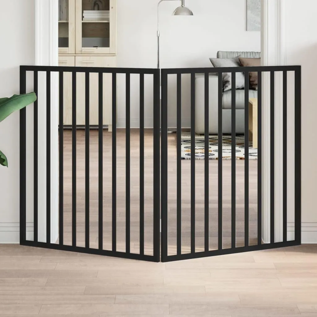 vidaXL Cancelletto per cani pieghevole 2 pannelli nero 160 cm in legno di - immagine 2