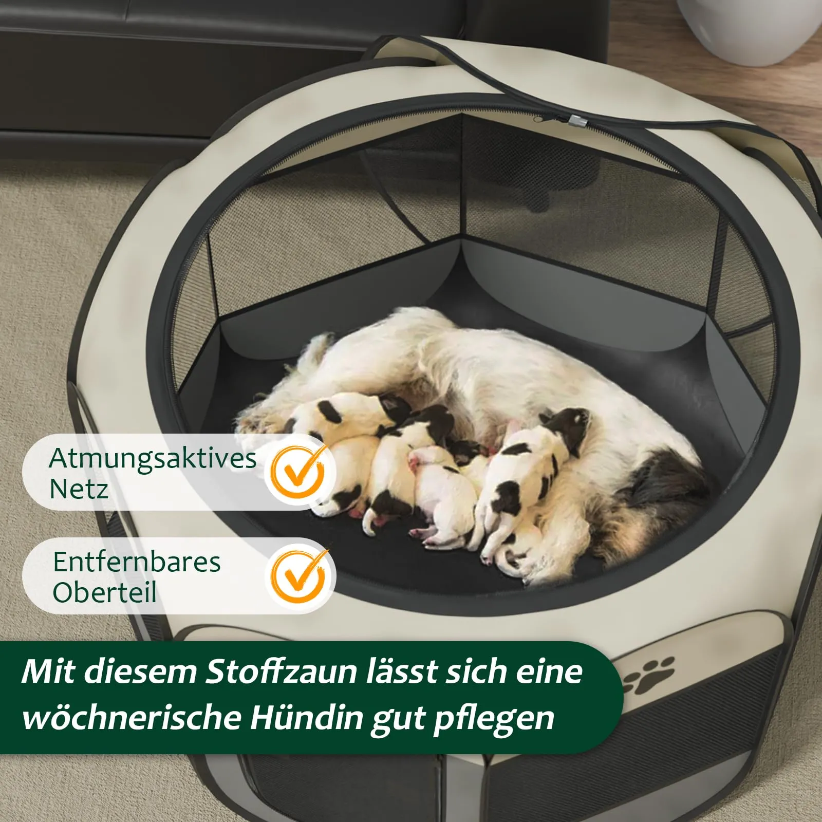 Qianruida Recinto Pieghevole per Cani 72x72x45cm Parco per Animali Adatto All'uso Interno ed Esterno Cassa per Cani in Tessuto Oxford Impermeabile Adatto a Gatti, Cani e Conigli - immagine 3