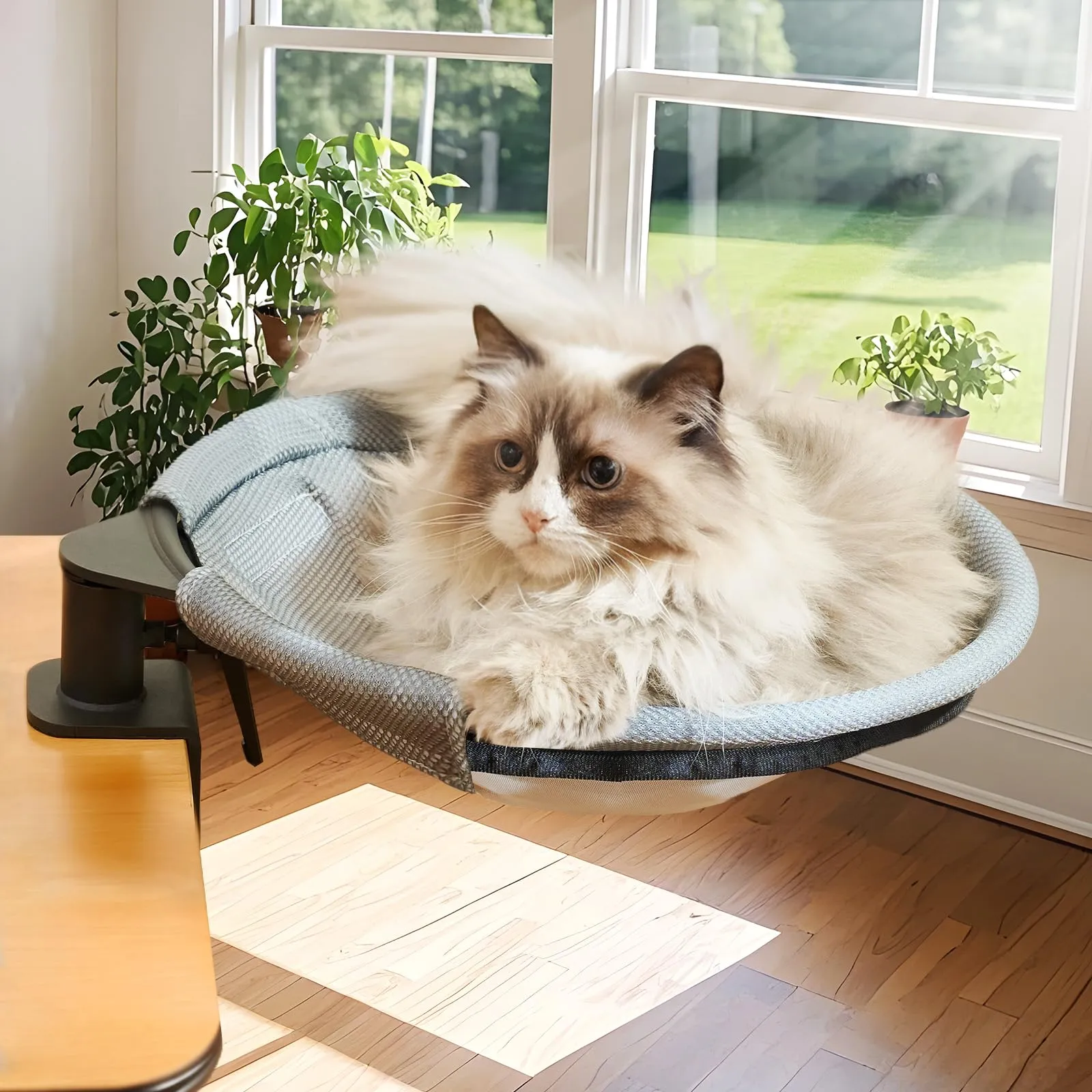 CATISM Lettino per Gatti da scrivania Rotazione a 360° Morbido Perfetto per Ufficio e Lavoro Amaca per Gatti da Interni con 2 tappetini per Animali Domestici Fino a 20 kg - immagine 1