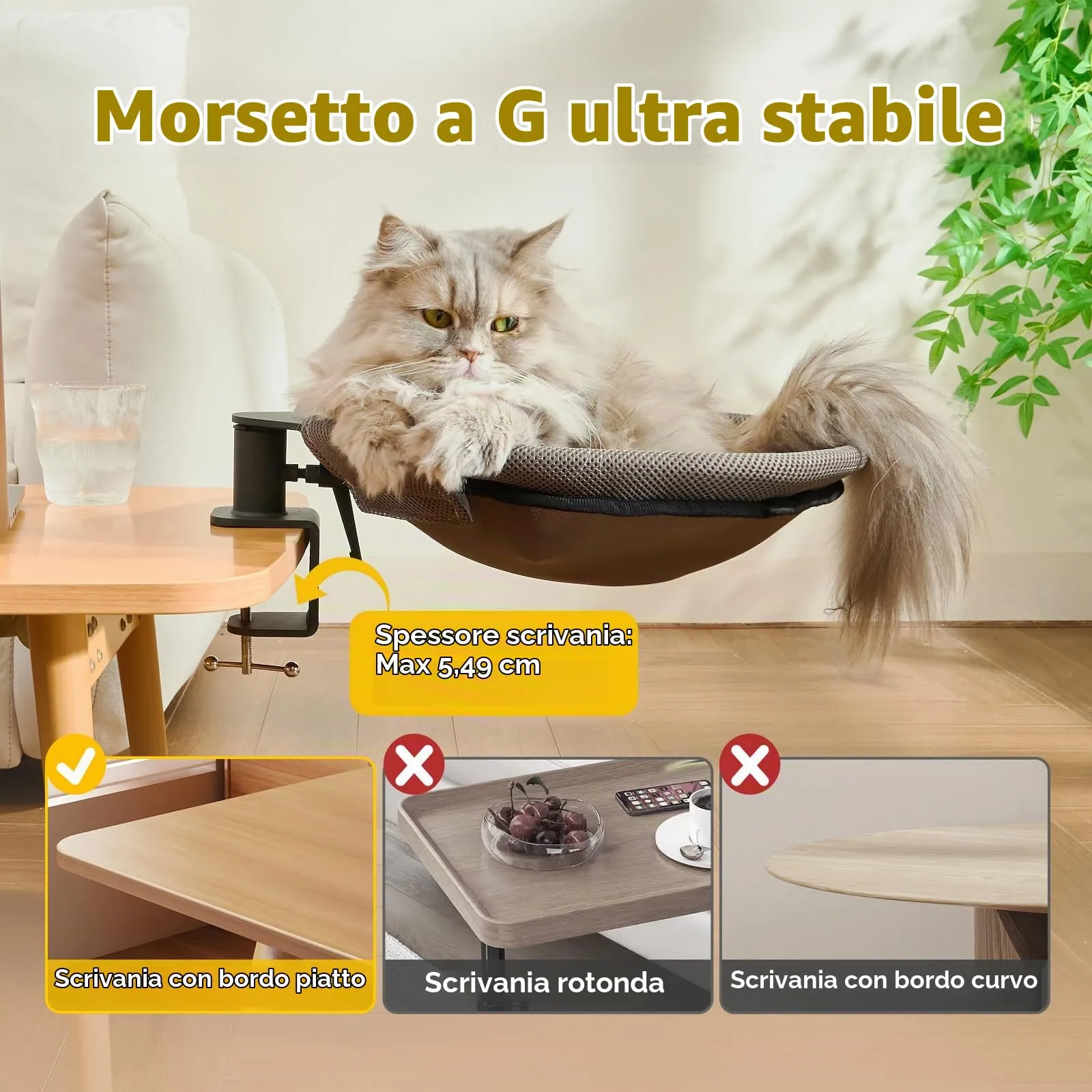 CATISM Lettino per Gatti da scrivania Rotazione a 360° Morbido Perfetto per Ufficio e Lavoro Amaca per Gatti da Interni con 2 tappetini per Animali Domestici Fino a 20 kg - immagine 2