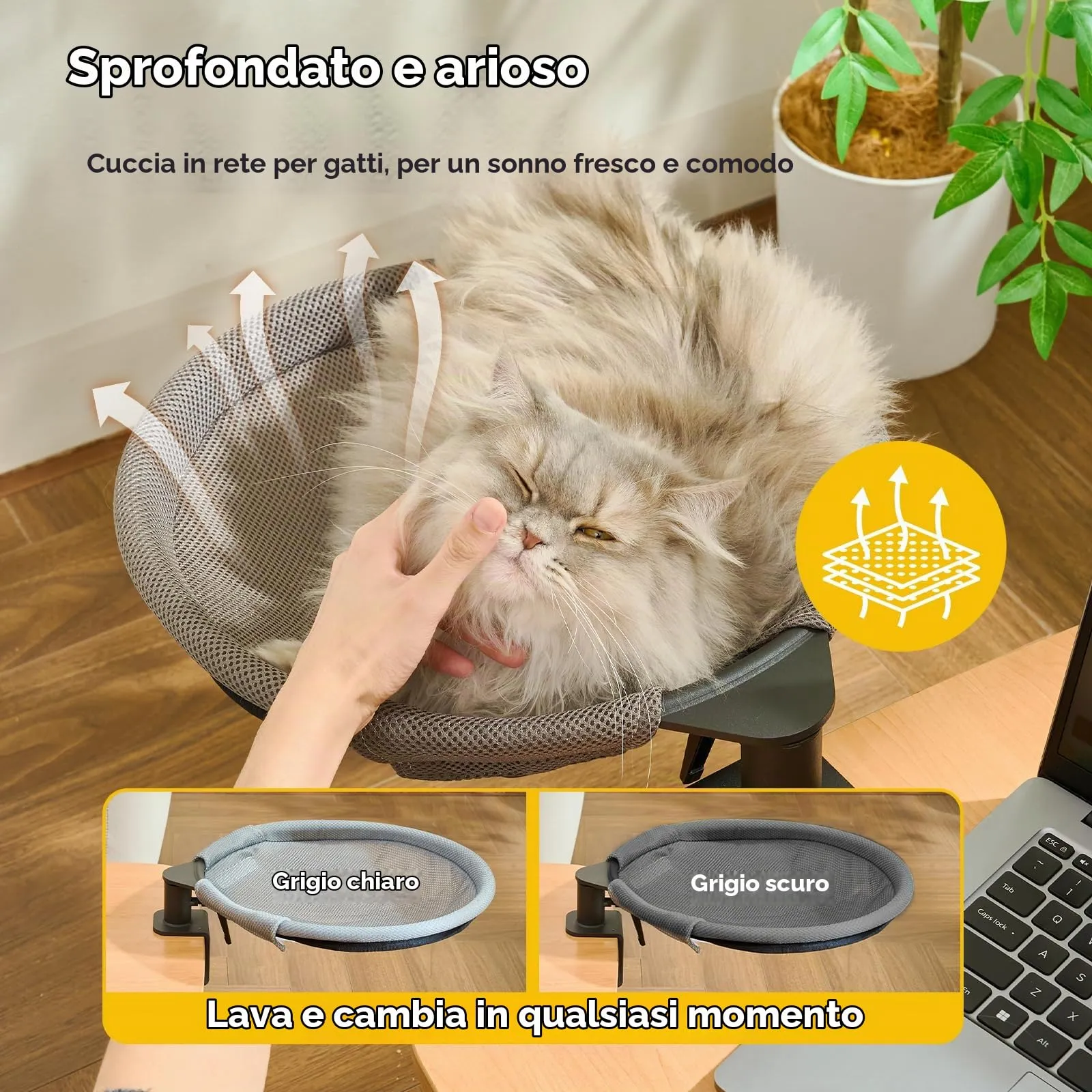 CATISM Lettino per Gatti da scrivania Rotazione a 360° Morbido Perfetto per Ufficio e Lavoro Amaca per Gatti da Interni con 2 tappetini per Animali Domestici Fino a 20 kg - immagine 4