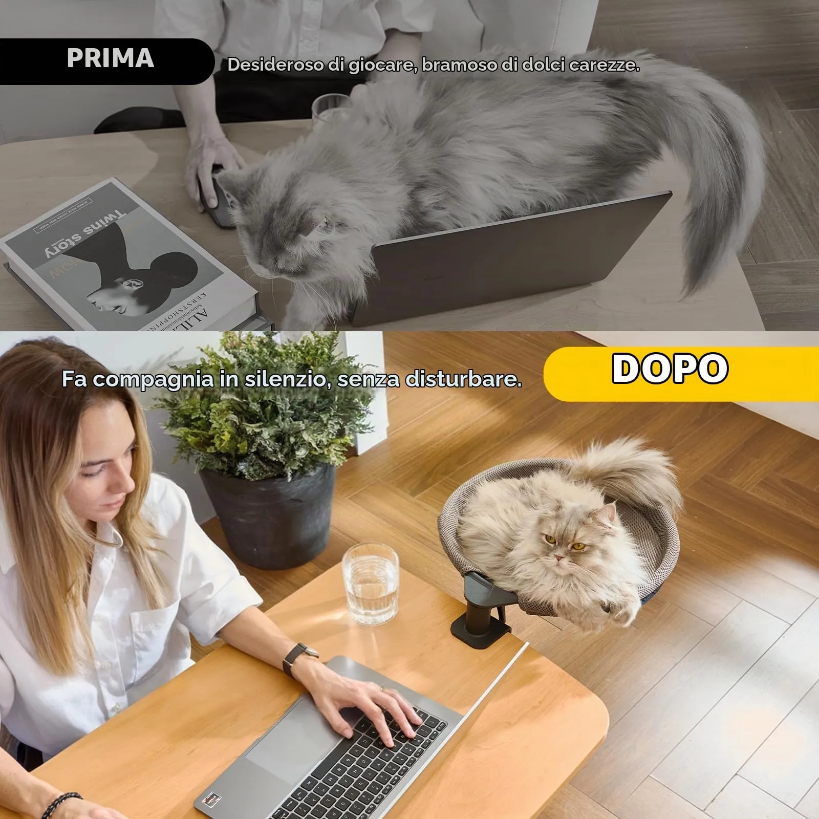 CATISM Lettino per Gatti da scrivania Rotazione a 360° Morbido Perfetto per Ufficio e Lavoro Amaca per Gatti da Interni con 2 tappetini per Animali Domestici Fino a 20 kg - immagine 6