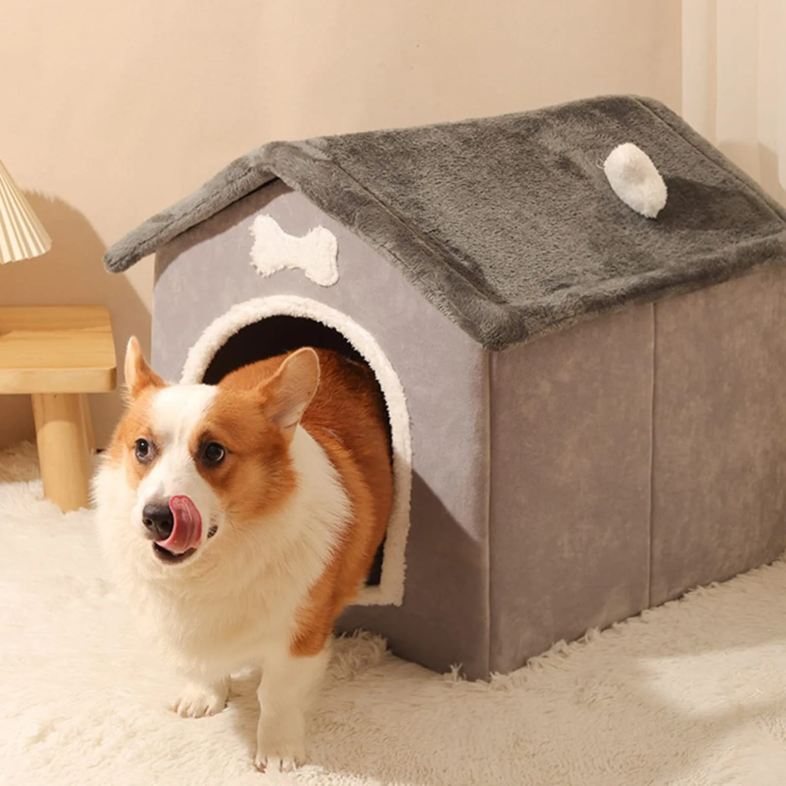 Cuccia pieghevole per cani da interno con copertura rimovibile - Letto a grotta in peluche accogliente per cani di piccola e media taglia e gatti, casa per animali calda e portatile - immagine 3