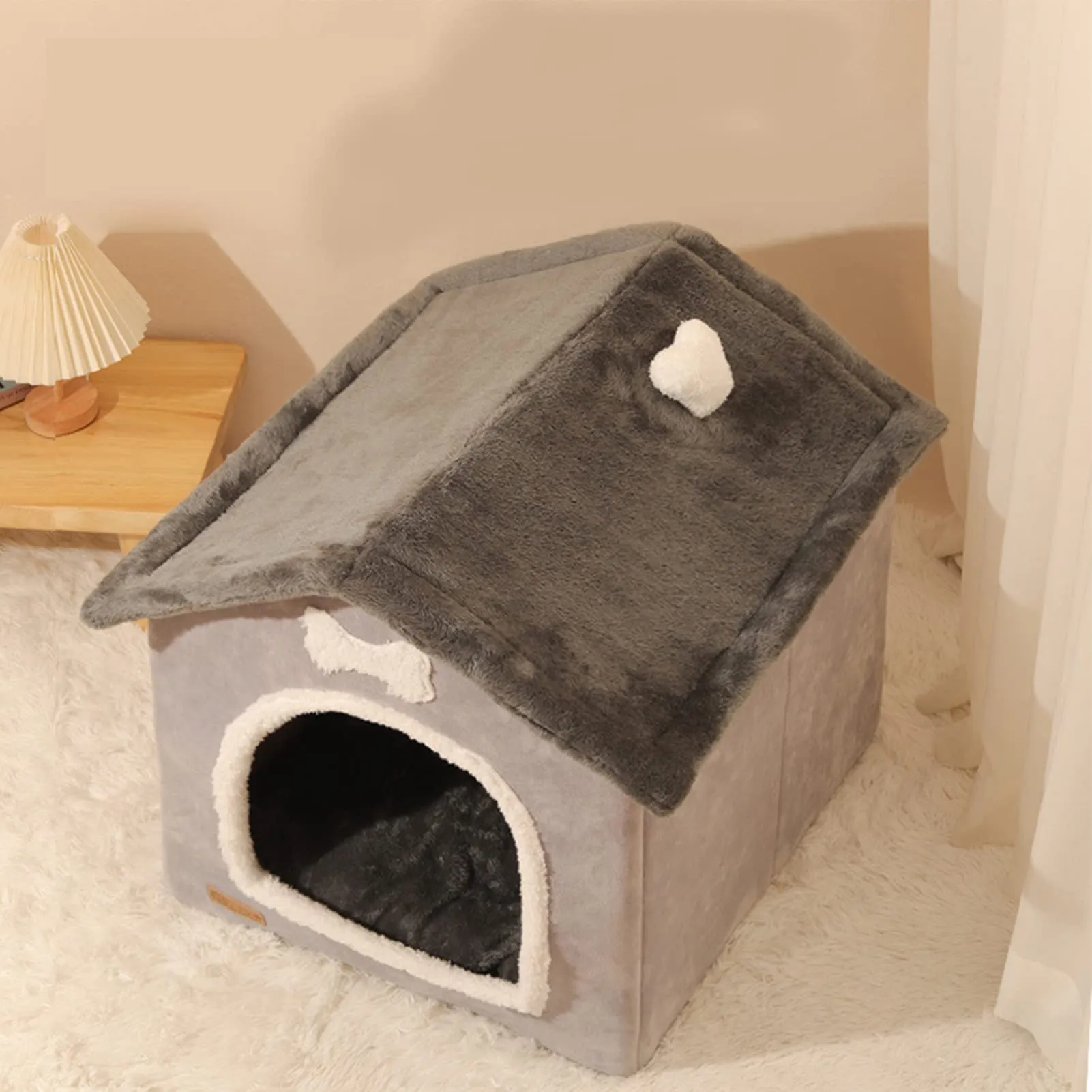 Cuccia pieghevole per cani da interno con copertura rimovibile - Letto a grotta in peluche accogliente per cani di piccola e media taglia e gatti, casa per animali calda e portatile - immagine 7