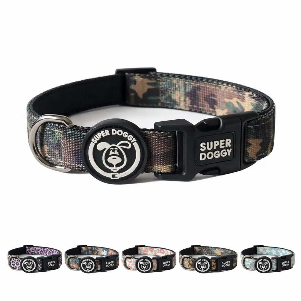 SUPER DOGGY Collare per Cani di Piccola, Media e Grande Taglia - Collari in Nylon Regolabile e Imbottito - Per Passeggiate, Allenamento e Corsa - Leggero per i Cuccioli (Camouflage, S (25-40cm)) - immagine 1