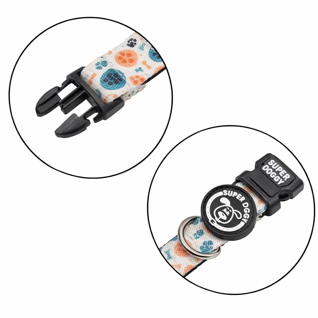 SUPER DOGGY Collare per Cani di Piccola, Media e Grande Taglia - Collari in Nylon Regolabile e Imbottito - Per Passeggiate, Allenamento e Corsa - Leggero per i Cuccioli (Bones & Paws, S (25-40cm)) - immagine 2
