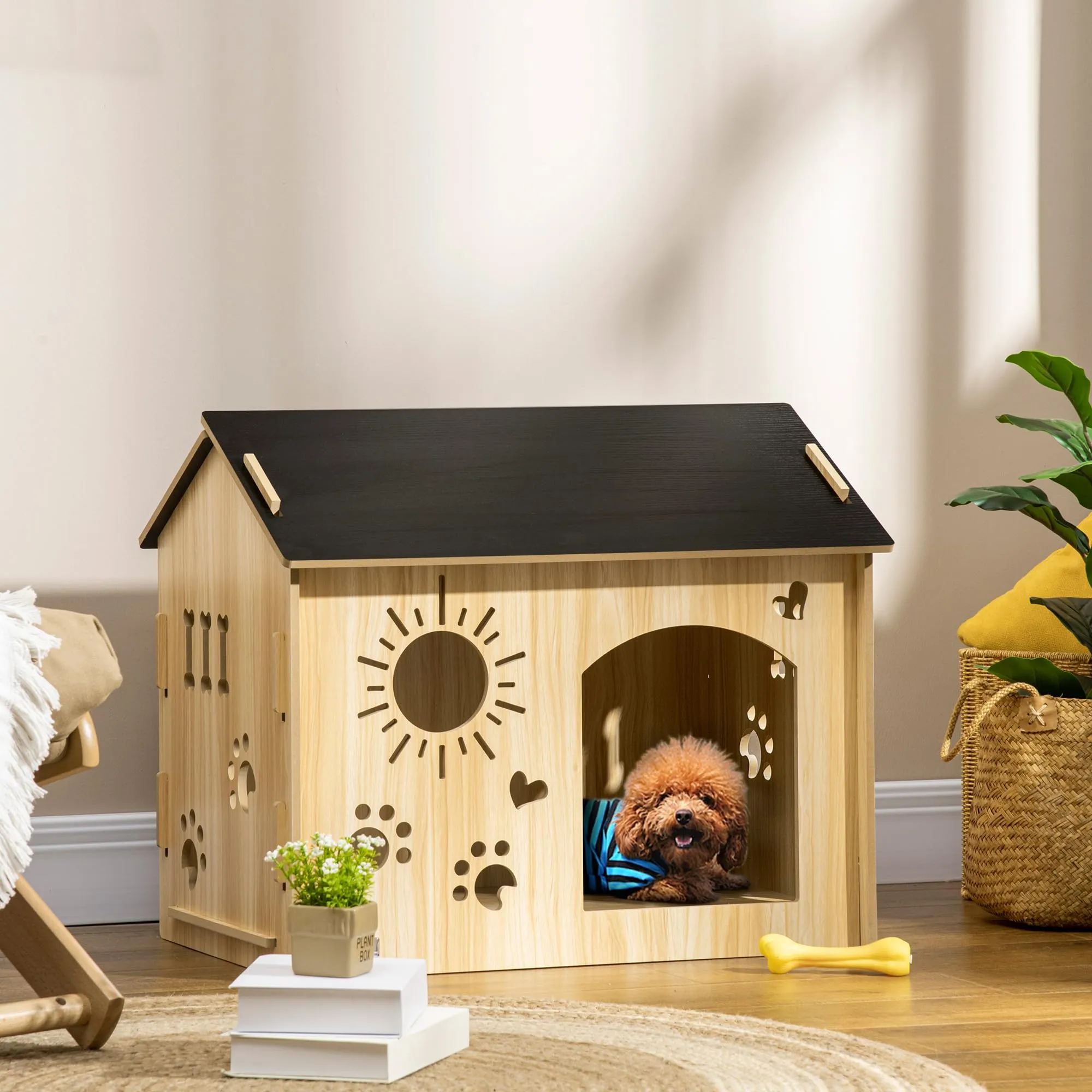 PawHut Cuccia per Cani da Interno Casetta per Gatti in Legno, Color Rovere - immagine 2