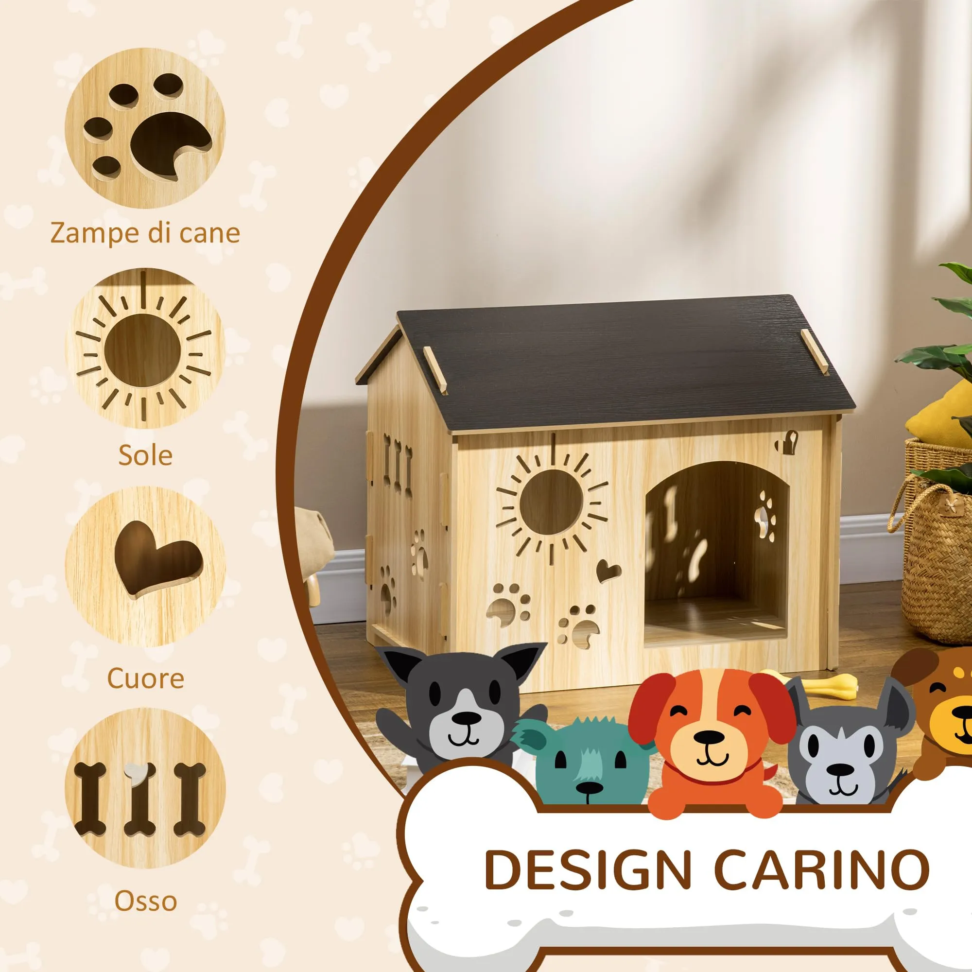 PawHut Cuccia per Cani da Interno Casetta per Gatti in Legno, Color Rovere - immagine 3