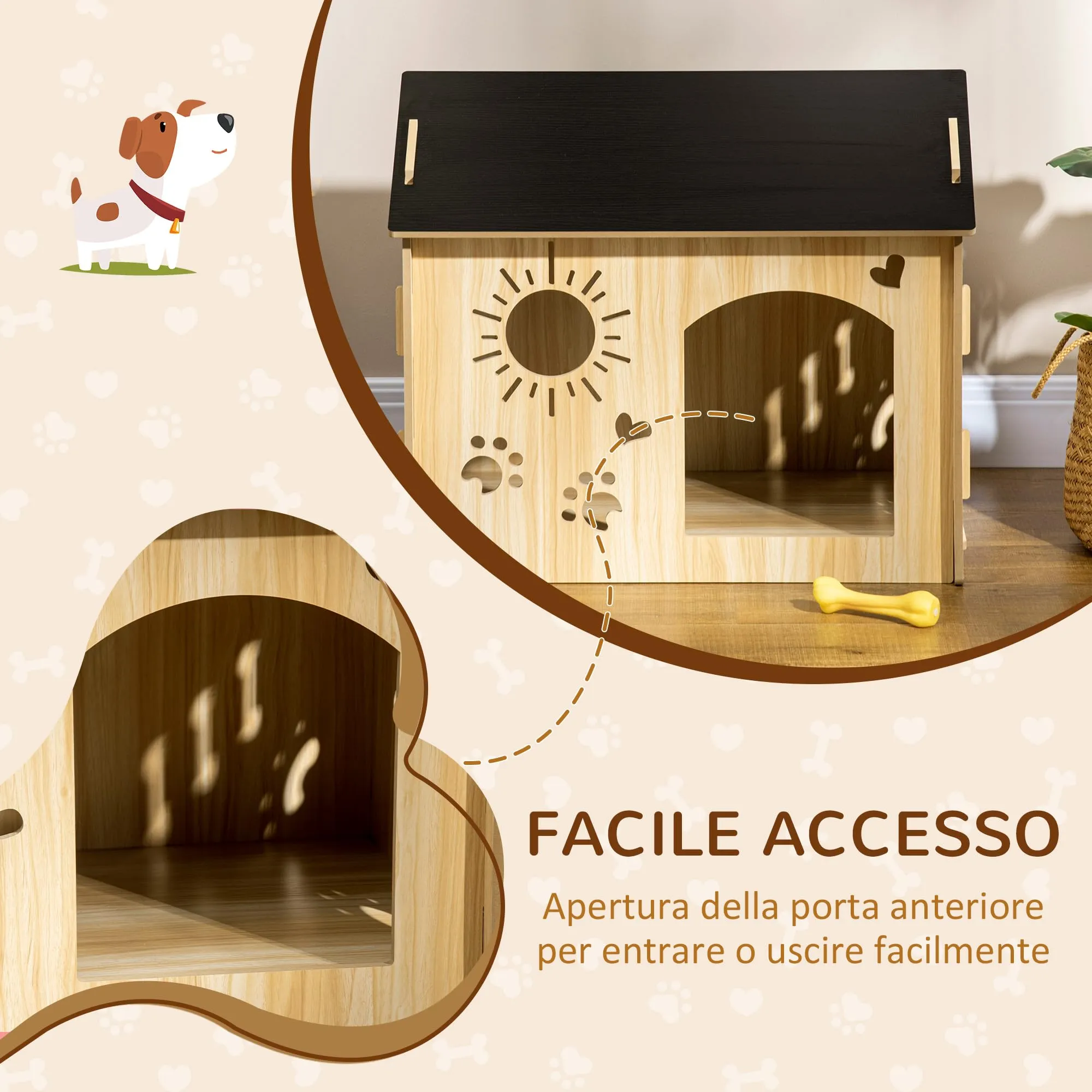 PawHut Cuccia per Cani da Interno Casetta per Gatti in Legno, Color Rovere - immagine 4