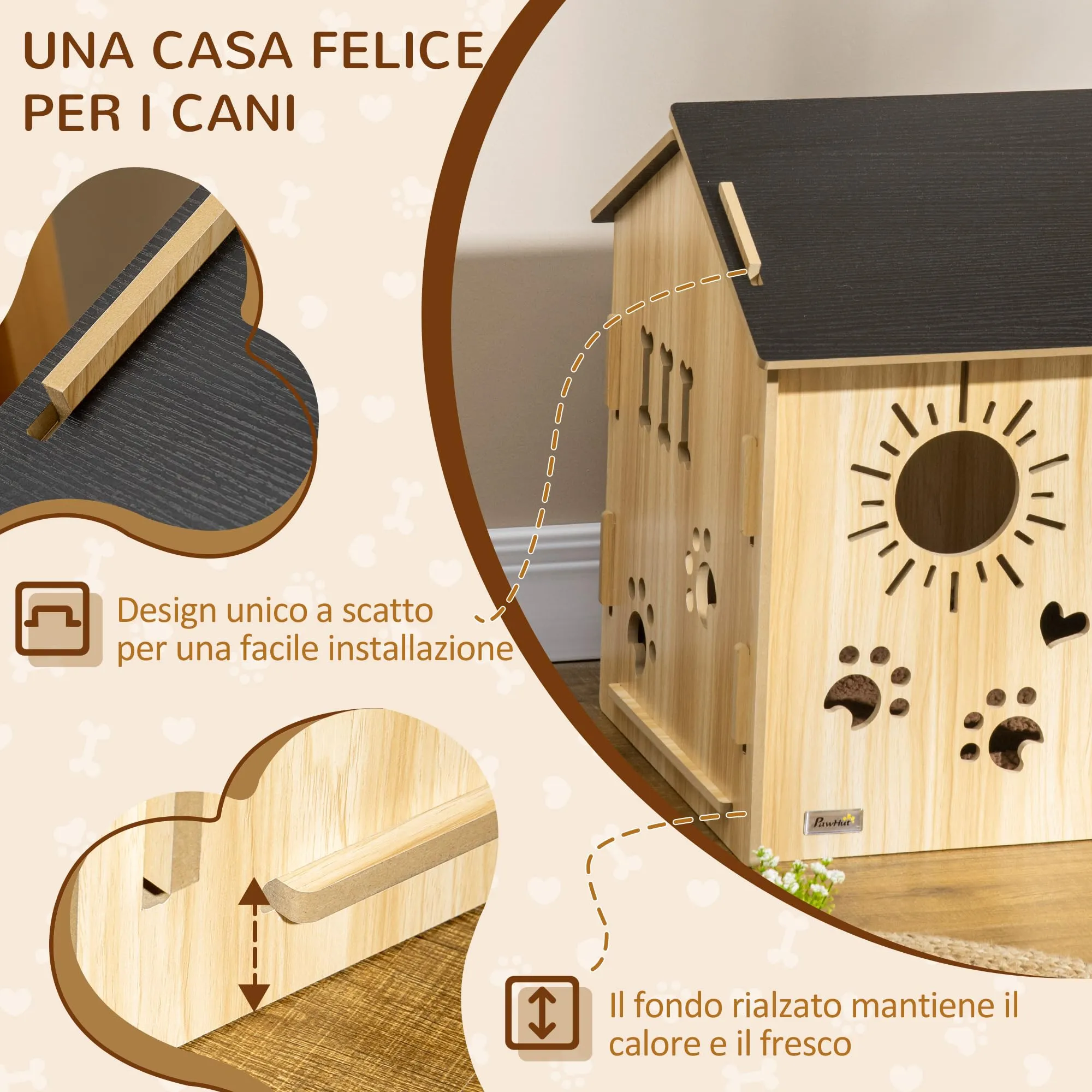 PawHut Cuccia per Cani da Interno Casetta per Gatti in Legno, Color Rovere - immagine 5