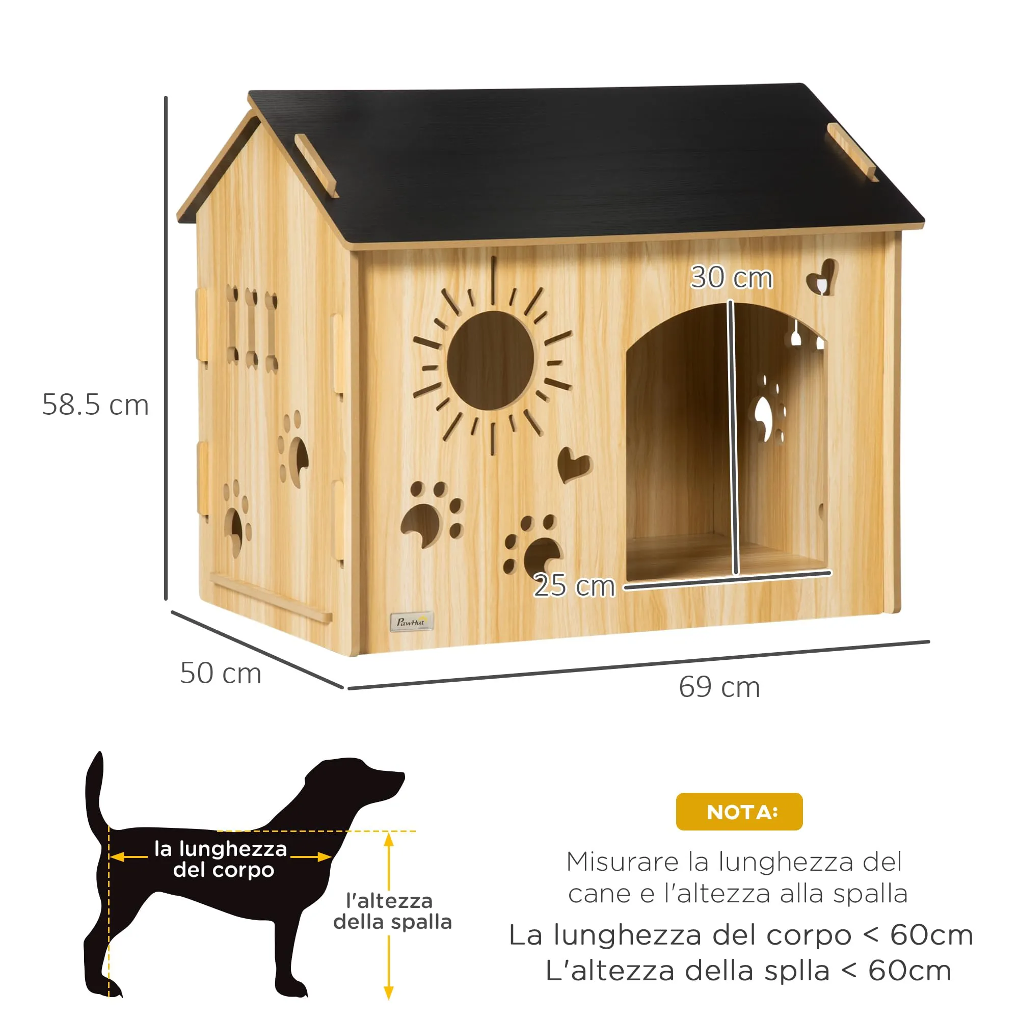 PawHut Cuccia per Cani da Interno Casetta per Gatti in Legno, Color Rovere - immagine 7