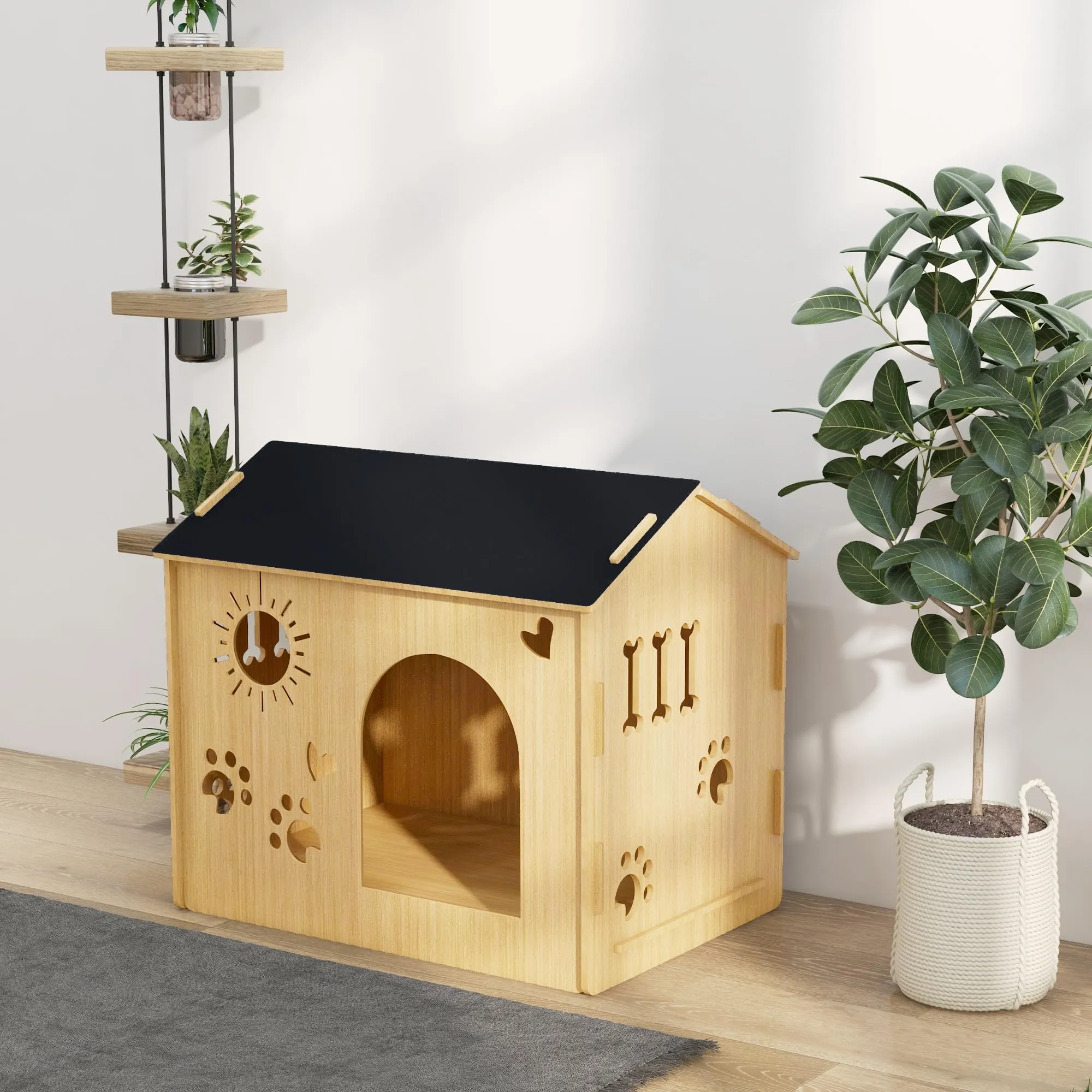 PawHut Cuccia per Cani da Interno Casetta per Gatti in Legno, Color Rovere - immagine 9