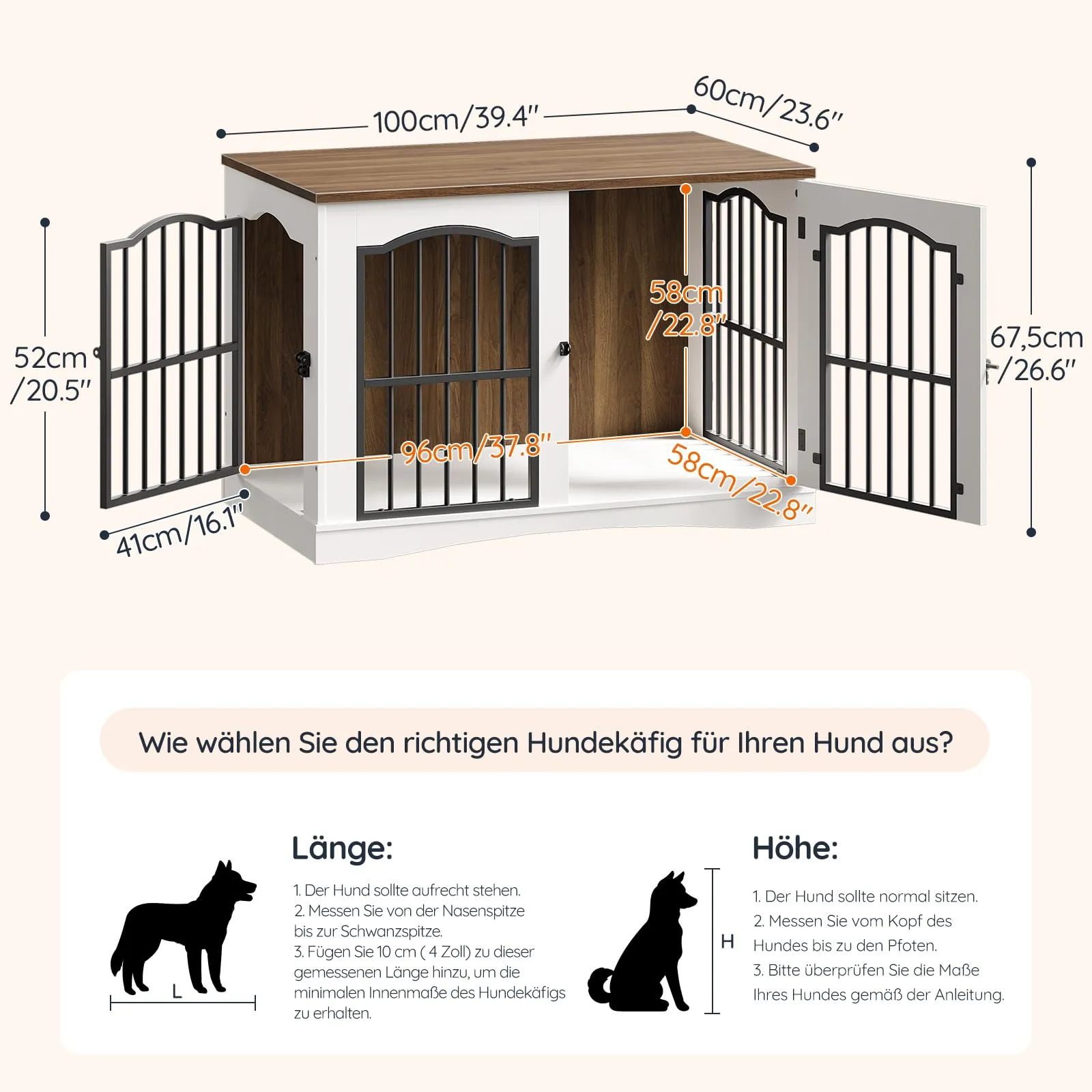 HOOBRO Mobili Gabbia per Cani con 3 Porte, Cuccia Moderna per Cani Interno, Kennel Cane Medio Pesante, Casetta per Animali per Soggiorno Camera Sottoscala, Bianco e Noce EWH66GW03 - immagine 3