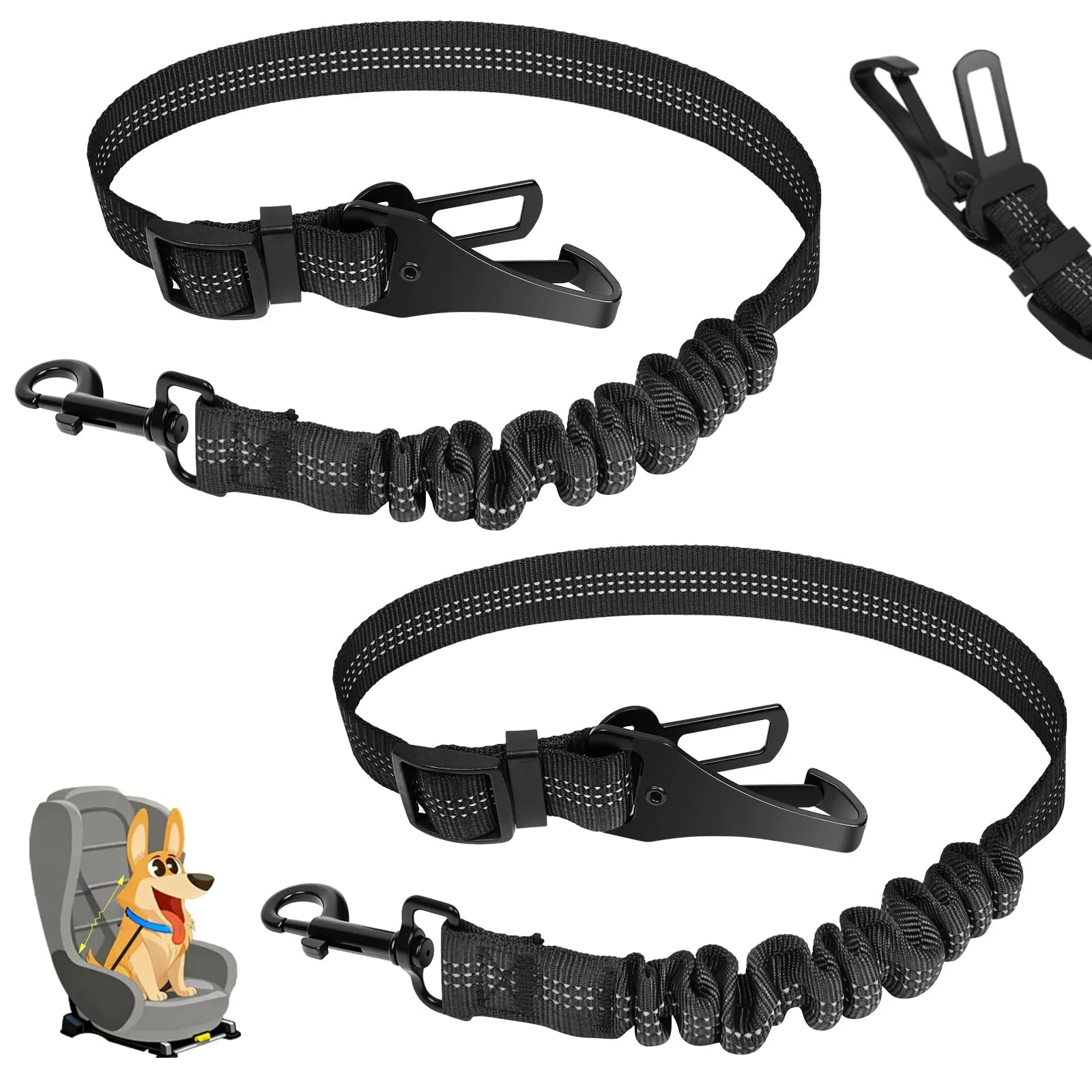 OSDUE Cintura di Sicurezza per Cane in Auto, 2 Pezzi Regolabile ed Elastica 70-90 cm, Cinturino di Sicurezza per Viaggiare con Cane e Gatto, Adatto per Tutte le Auto, Nero - immagine 1