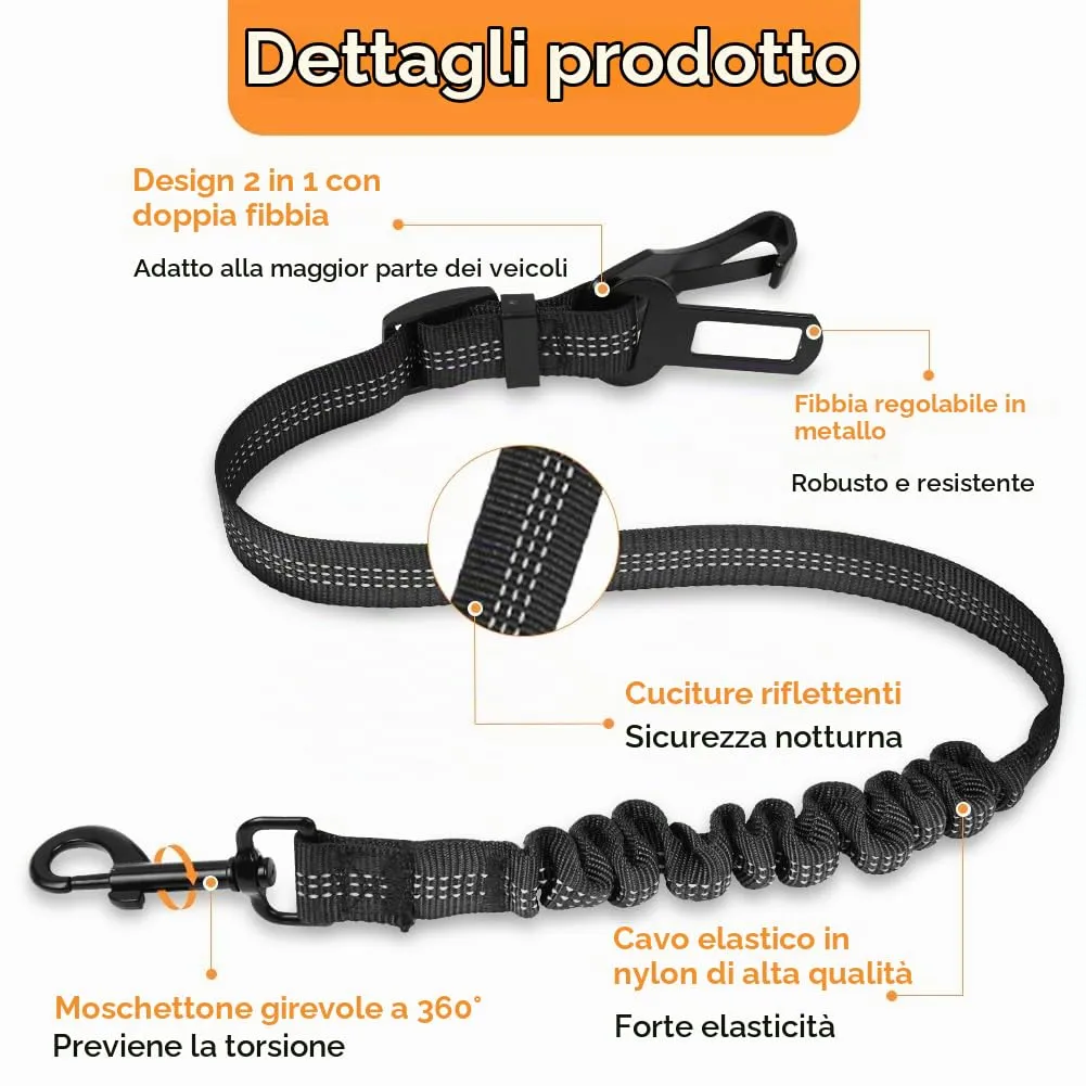 OSDUE Cintura di Sicurezza per Cane in Auto, 2 Pezzi Regolabile ed Elastica 70-90 cm, Cinturino di Sicurezza per Viaggiare con Cane e Gatto, Adatto per Tutte le Auto, Nero - immagine 3
