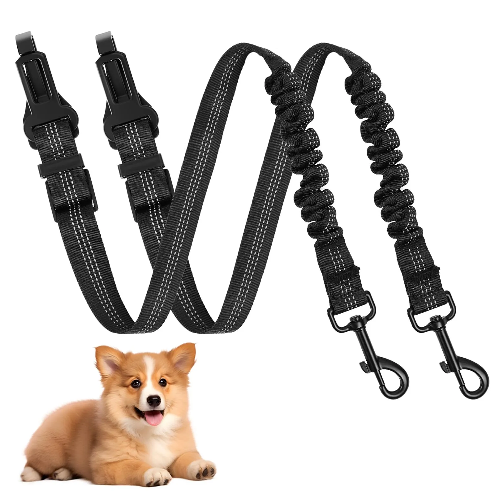 OSDUE Cintura di Sicurezza per Cane in Auto, 2 Pezzi Regolabile ed Elastica 70-90 cm, Cinturino di Sicurezza per Viaggiare con Cane e Gatto, Adatto per Tutte le Auto, Nero - immagine 8