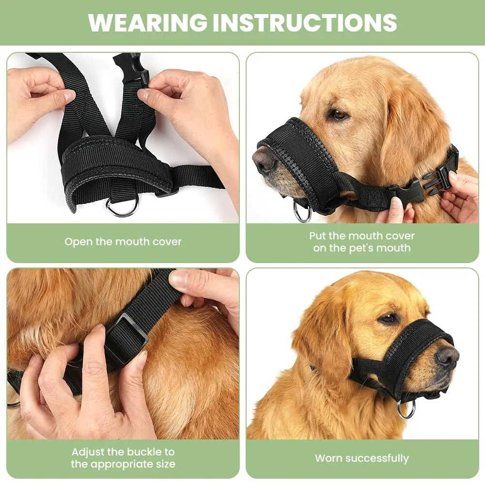 AUAUY Museruola per Cane, Materiale in Nylon, con Anello Regolabile, S-Nero - immagine 5