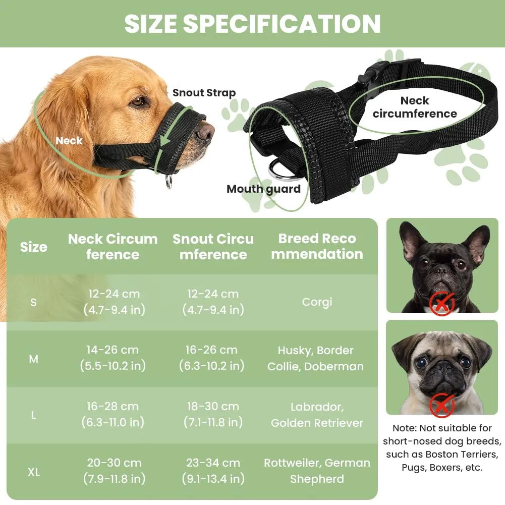 AUAUY Museruola per Cane, Materiale in Nylon, con Anello Regolabile,XL-Nero - immagine 2