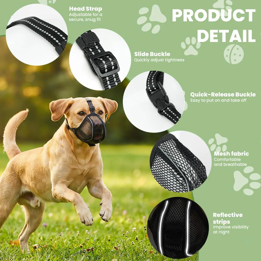 AUAUY Museruola per Cane, Riflettente Regolabile, Materiale a Rete, Nero, M - immagine 3