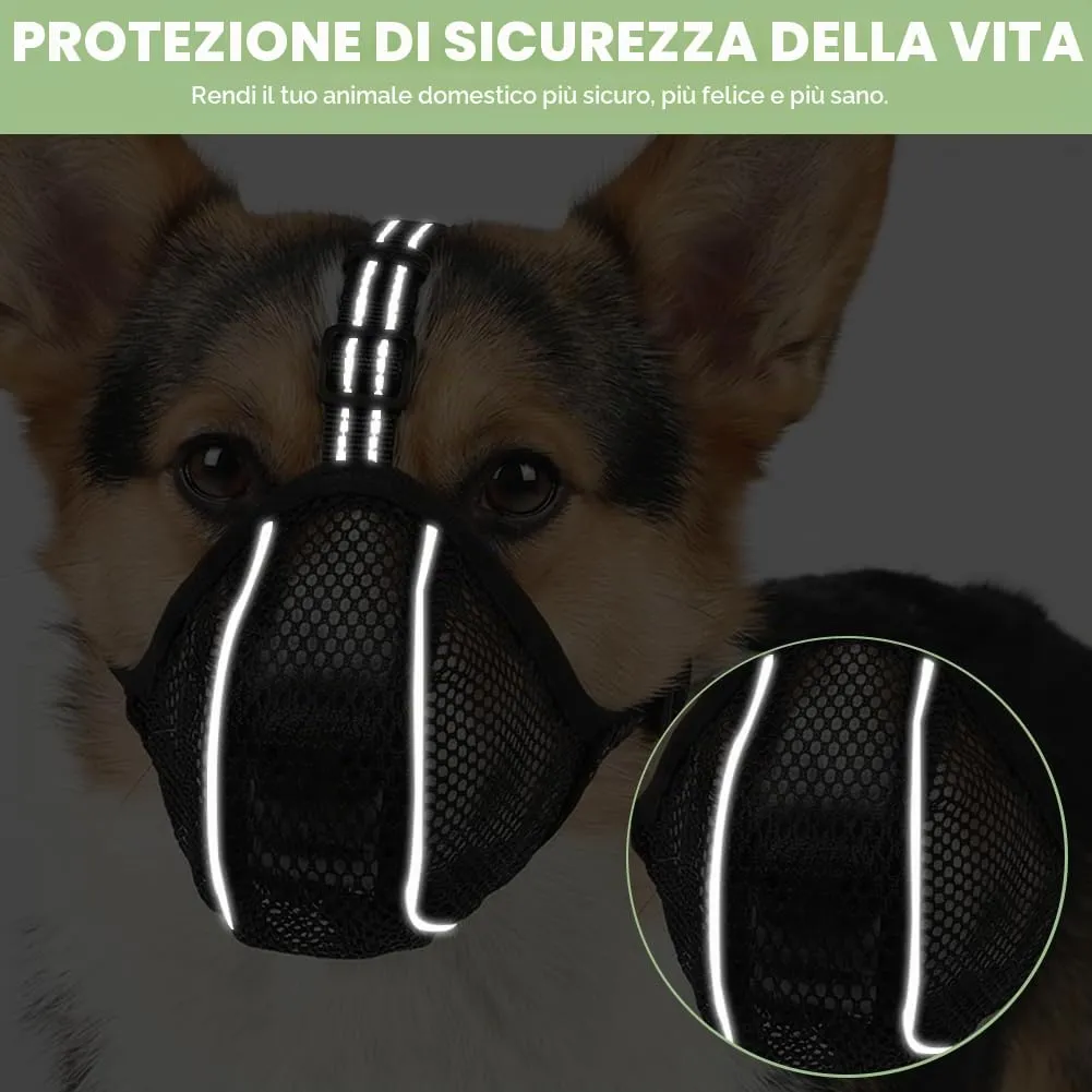 AUAUY Museruola per Cane, Riflettente Regolabile, Materiale a Rete, Nero, M - immagine 6
