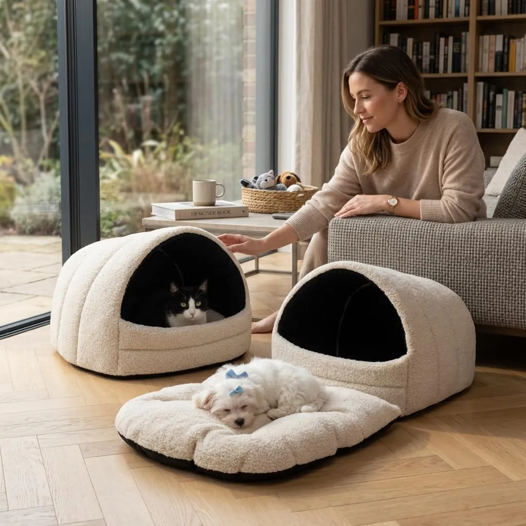 Odolplusz Cuccia per cani da interno | Casa per cani e gatti | 2 taglie comode e lavabili (rimbalzo beige, taglia M) - immagine 8