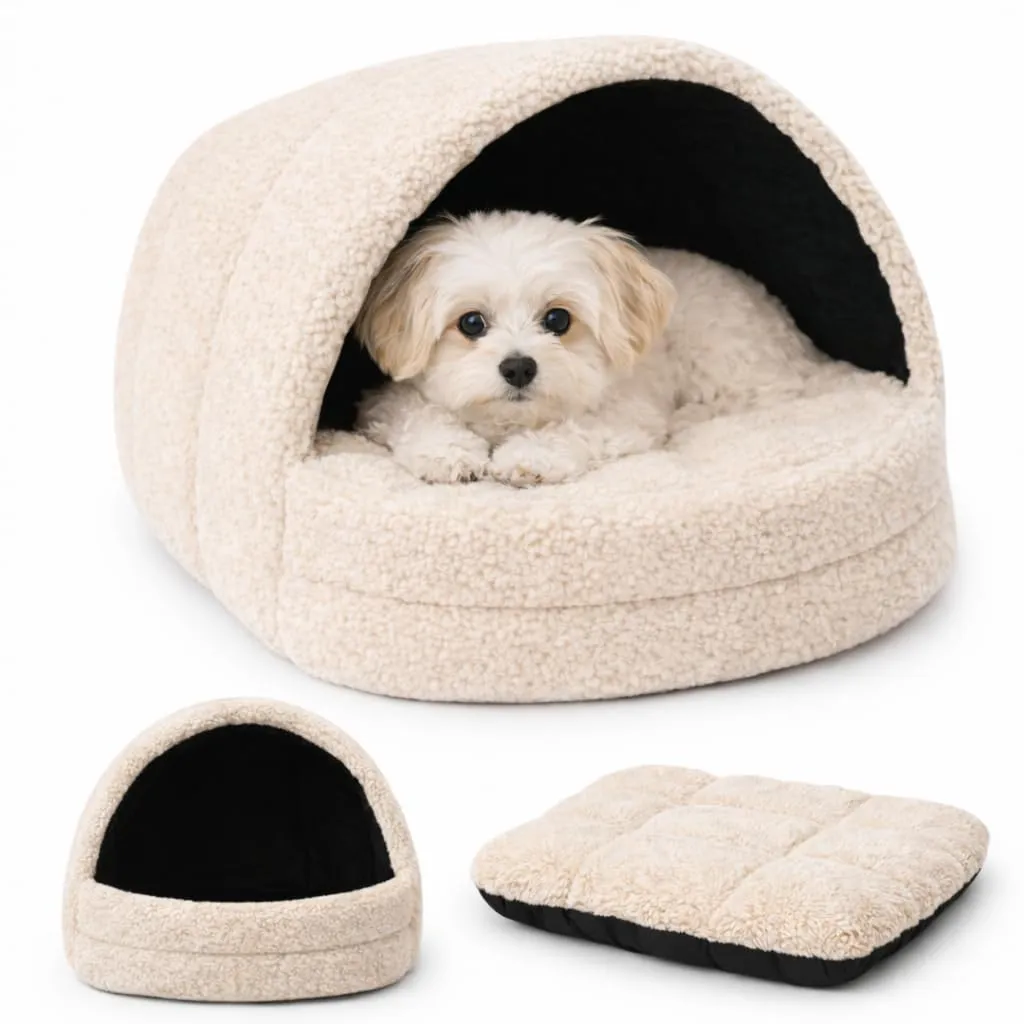Odolplusz Cuccia per cani da interno | Casa per cani e gatti | 2 taglie comode e lavabili (rimbalzo beige, taglia M) - immagine 9