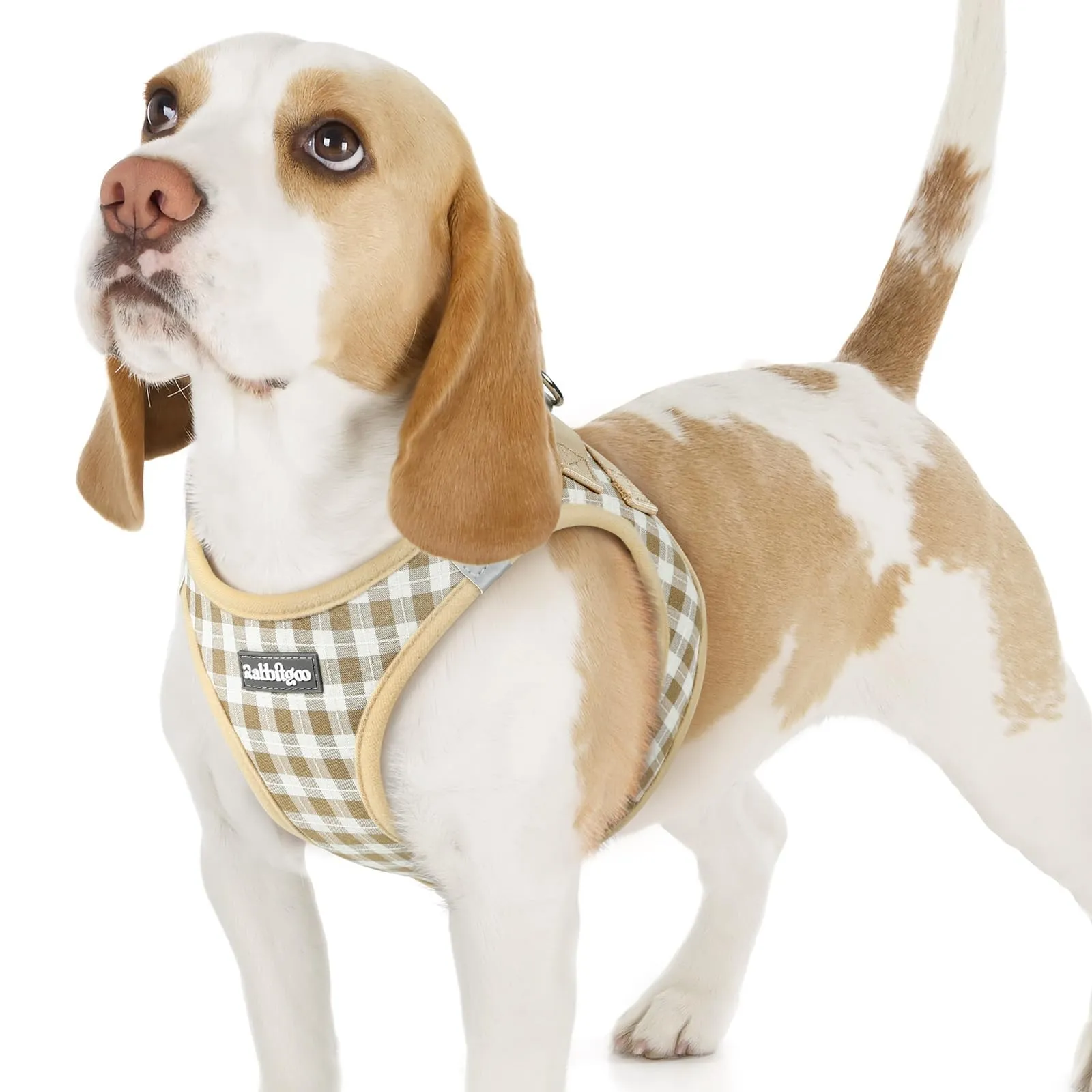 rabbitgoo Pettorina Cane Taglia Piccola, Leggero e Morbido, Quadri Beige M - immagine 1