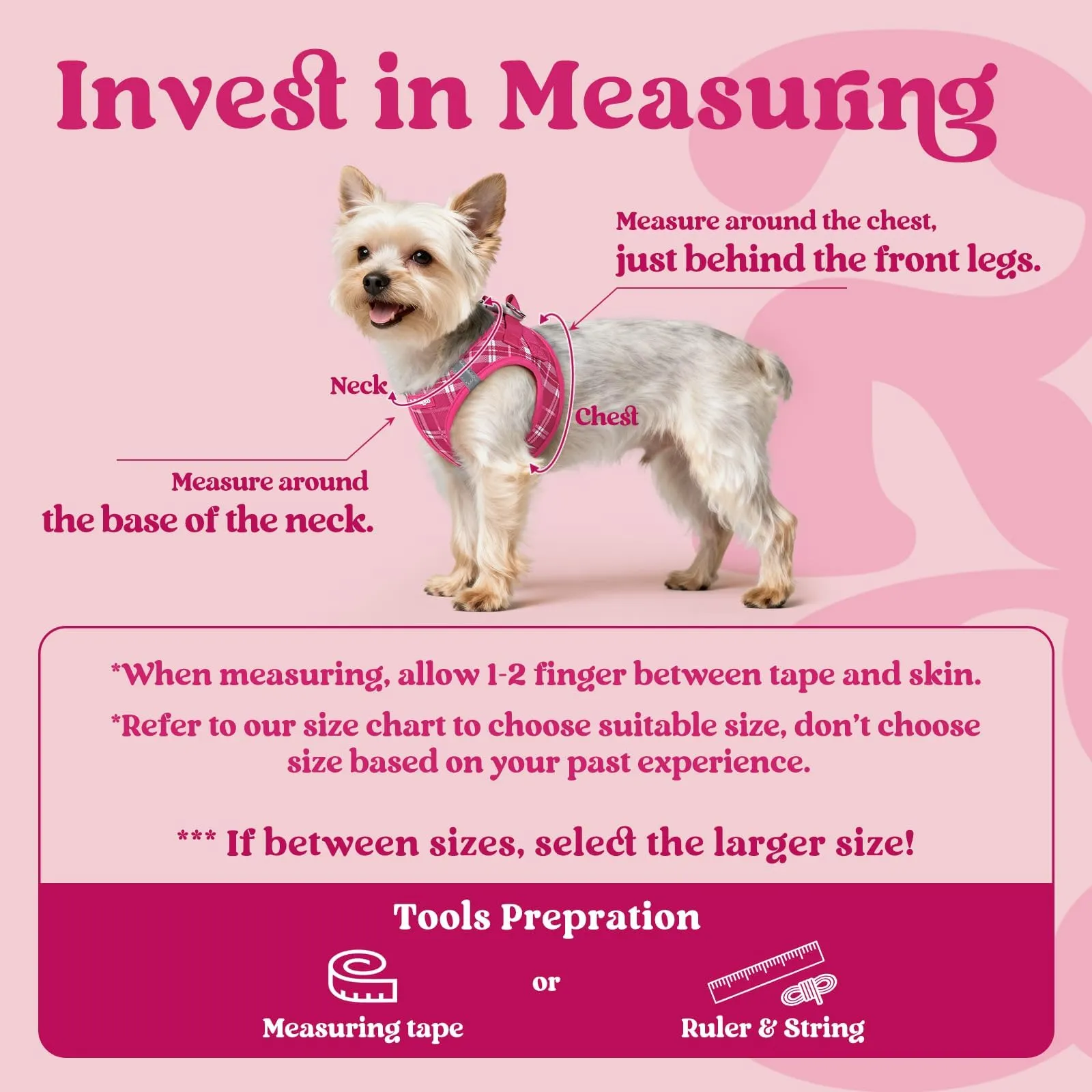 rabbitgoo Pettorina Cane Taglia Piccola, Leggero Morbido, Tartan Fucsia XXS - immagine 2