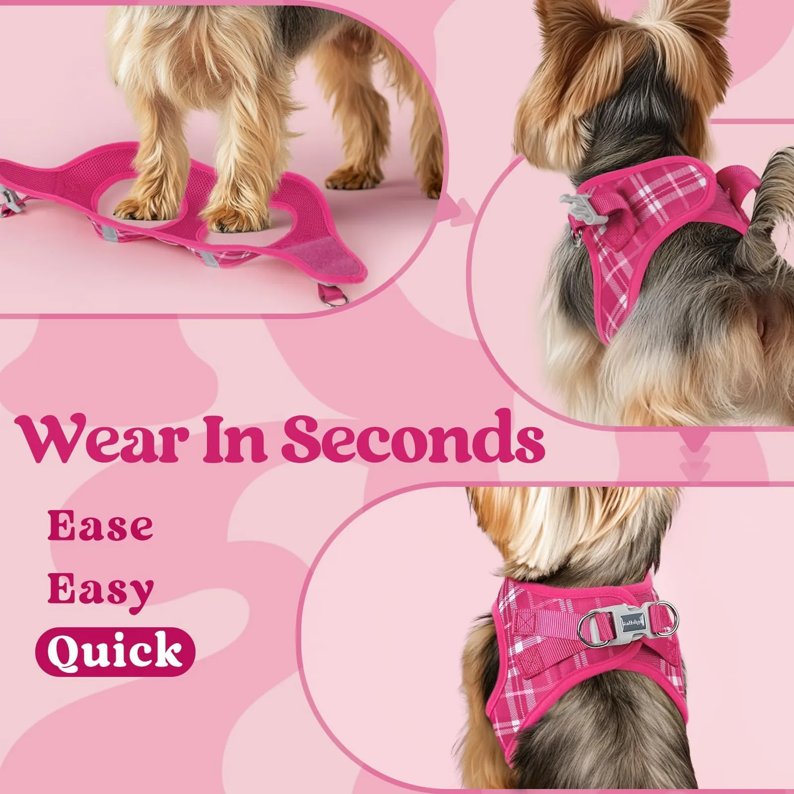 rabbitgoo Pettorina Cane Taglia Piccola, Leggero Morbido, Tartan Fucsia XXS - immagine 5
