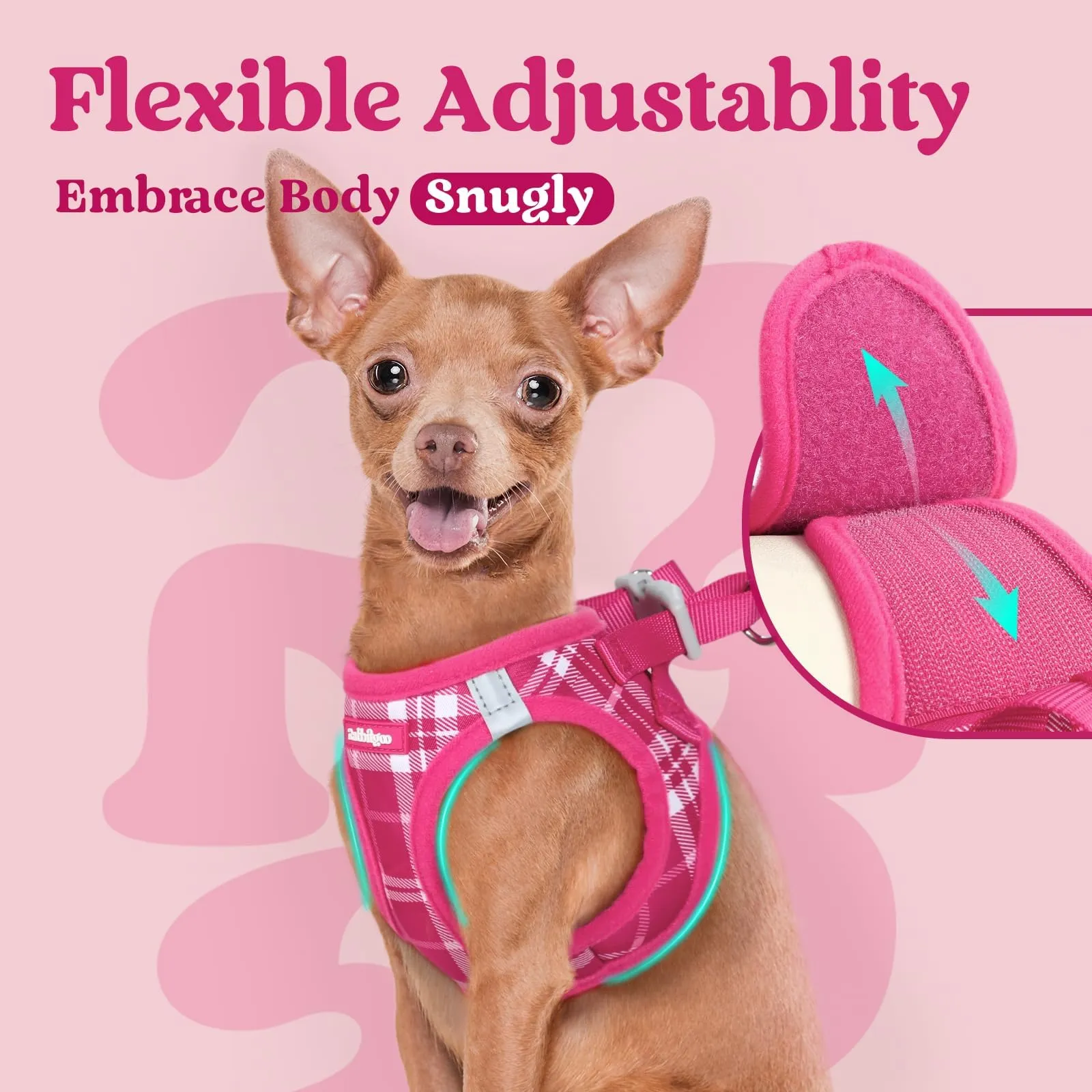 rabbitgoo Pettorina Cane Taglia Piccola, Leggero Morbido, Tartan Fucsia XXS - immagine 6