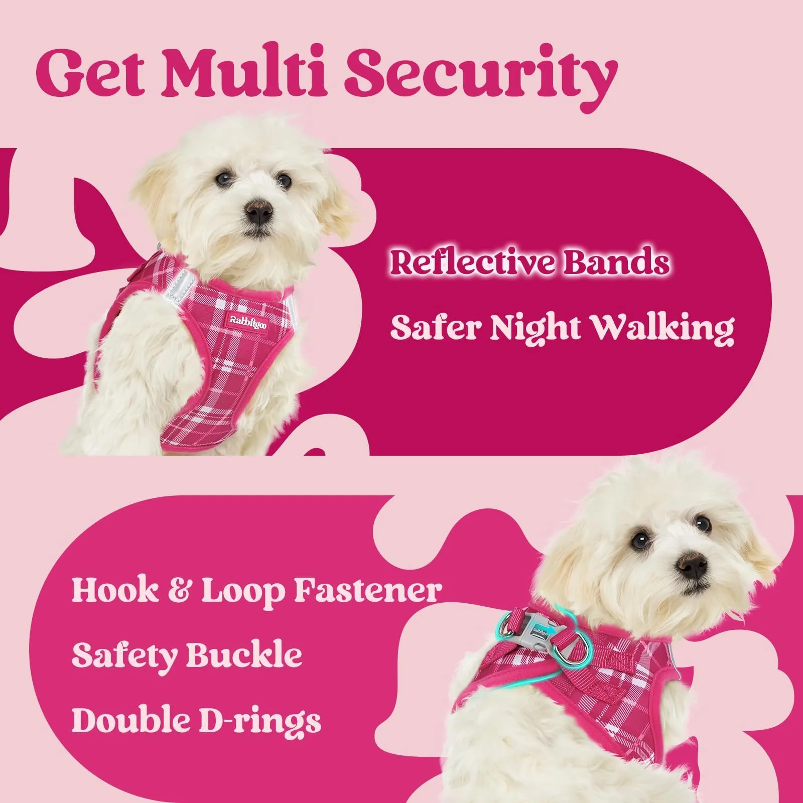 rabbitgoo Pettorina Cane Taglia Piccola, Leggero Morbido, Tartan Fucsia XXS - immagine 8