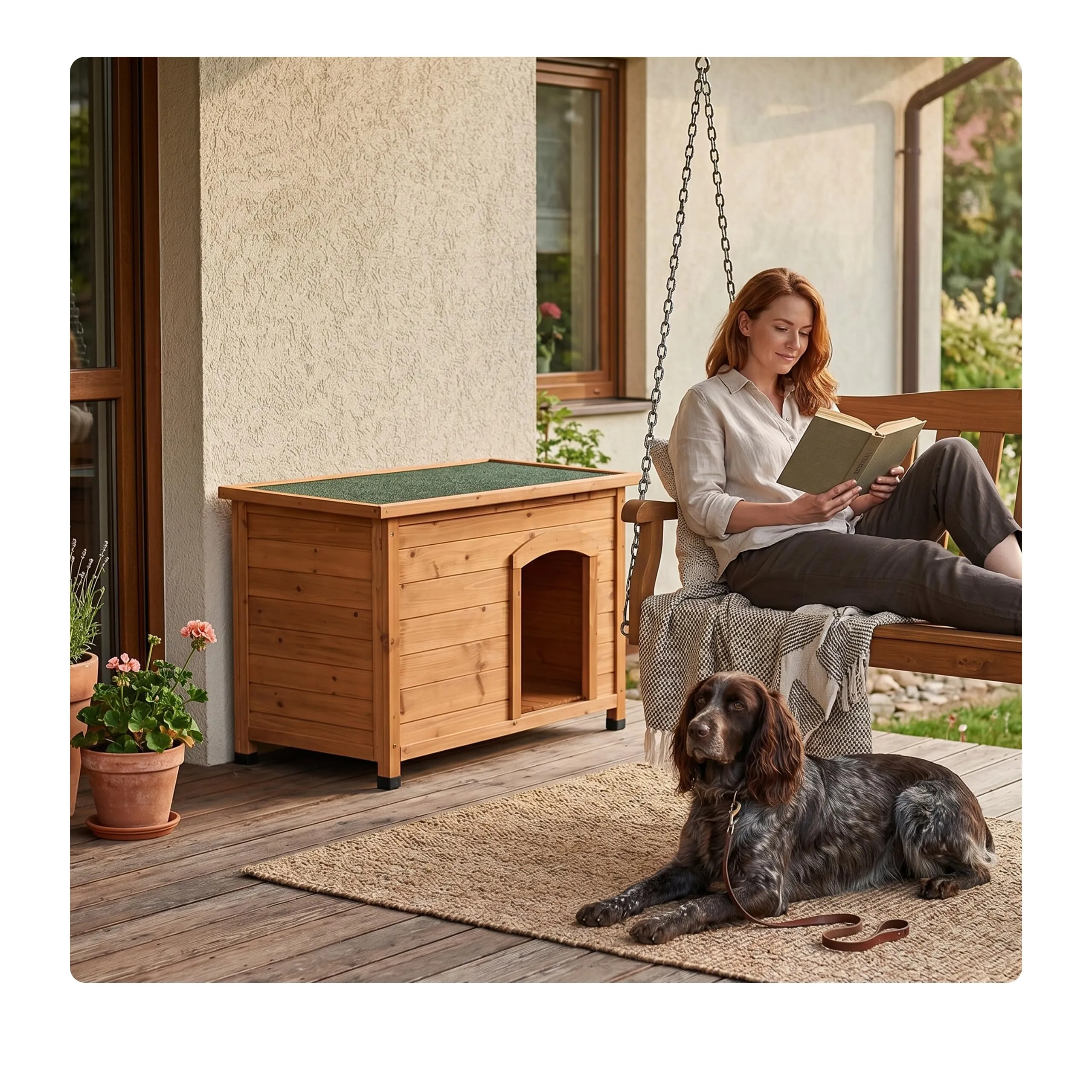 Relaxdays Cuccia per cani, legno, HxLxP: 58,5 x 85 x 53 cm, arancione/verde - immagine 2
