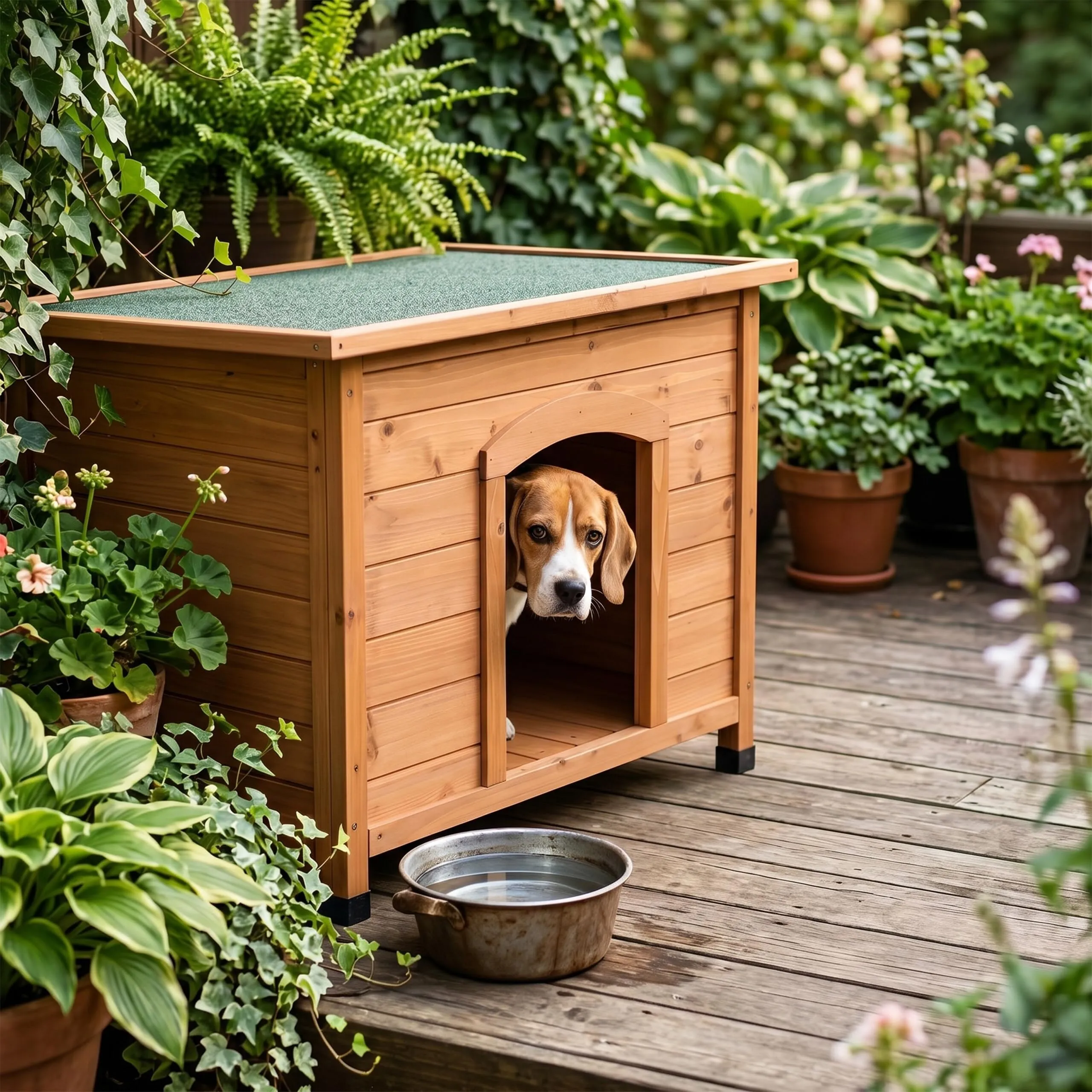 Relaxdays Cuccia per cani, legno, HxLxP: 58,5 x 85 x 53 cm, arancione/verde - immagine 3