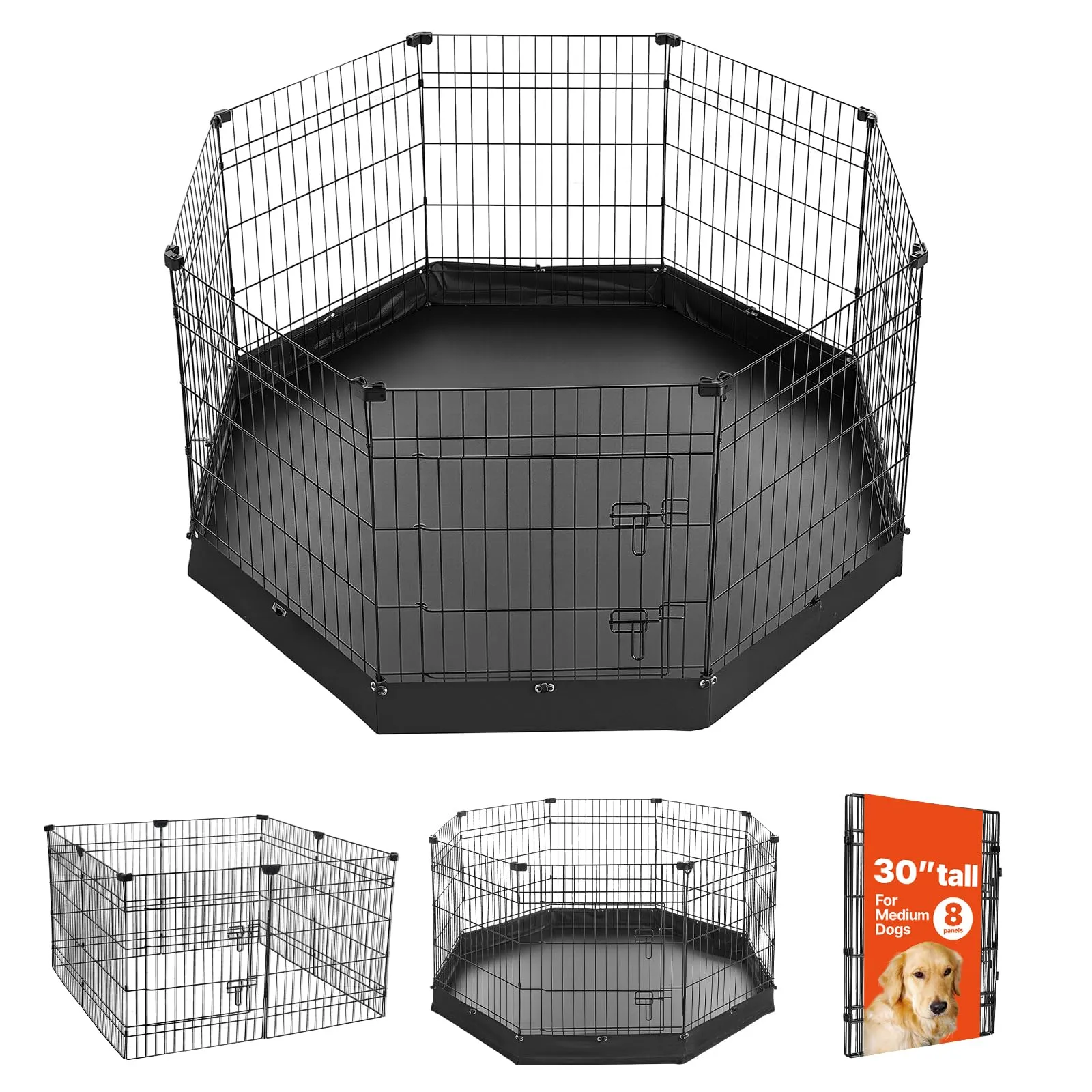 VEVOR Box per Cani da 76 cm 8 Pannelli Pieghevole con Base Imbottita Nero - immagine 1