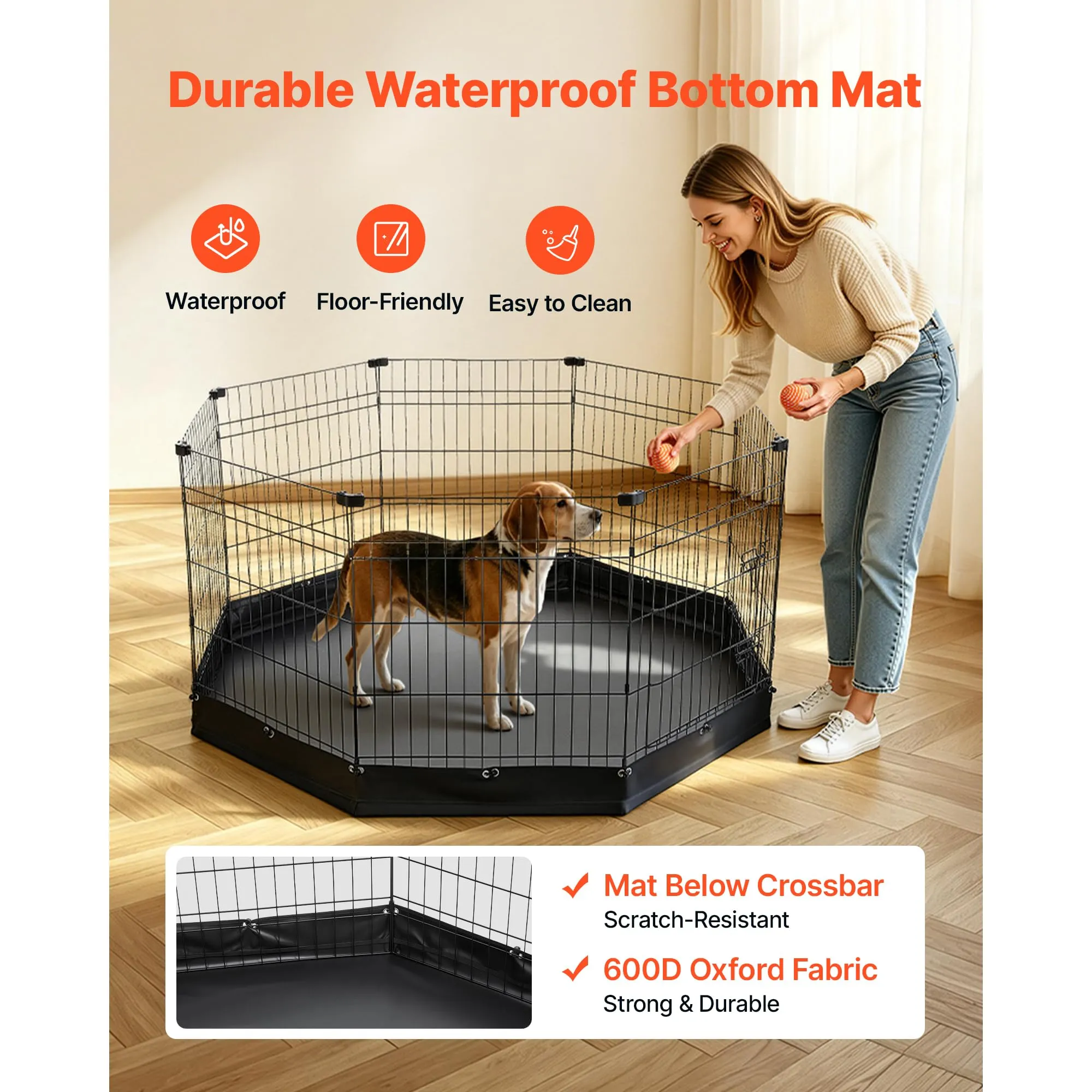 VEVOR Box per Cani da 76 cm 8 Pannelli Pieghevole con Base Imbottita Nero - immagine 4