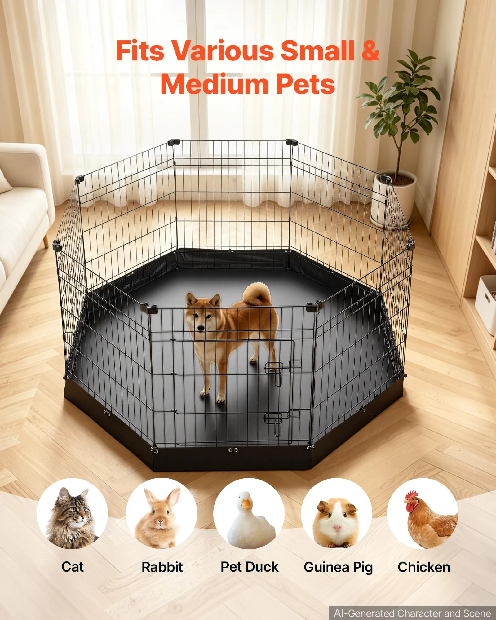 VEVOR Box per Cani da 76 cm 8 Pannelli Pieghevole con Base Imbottita Nero - immagine 5