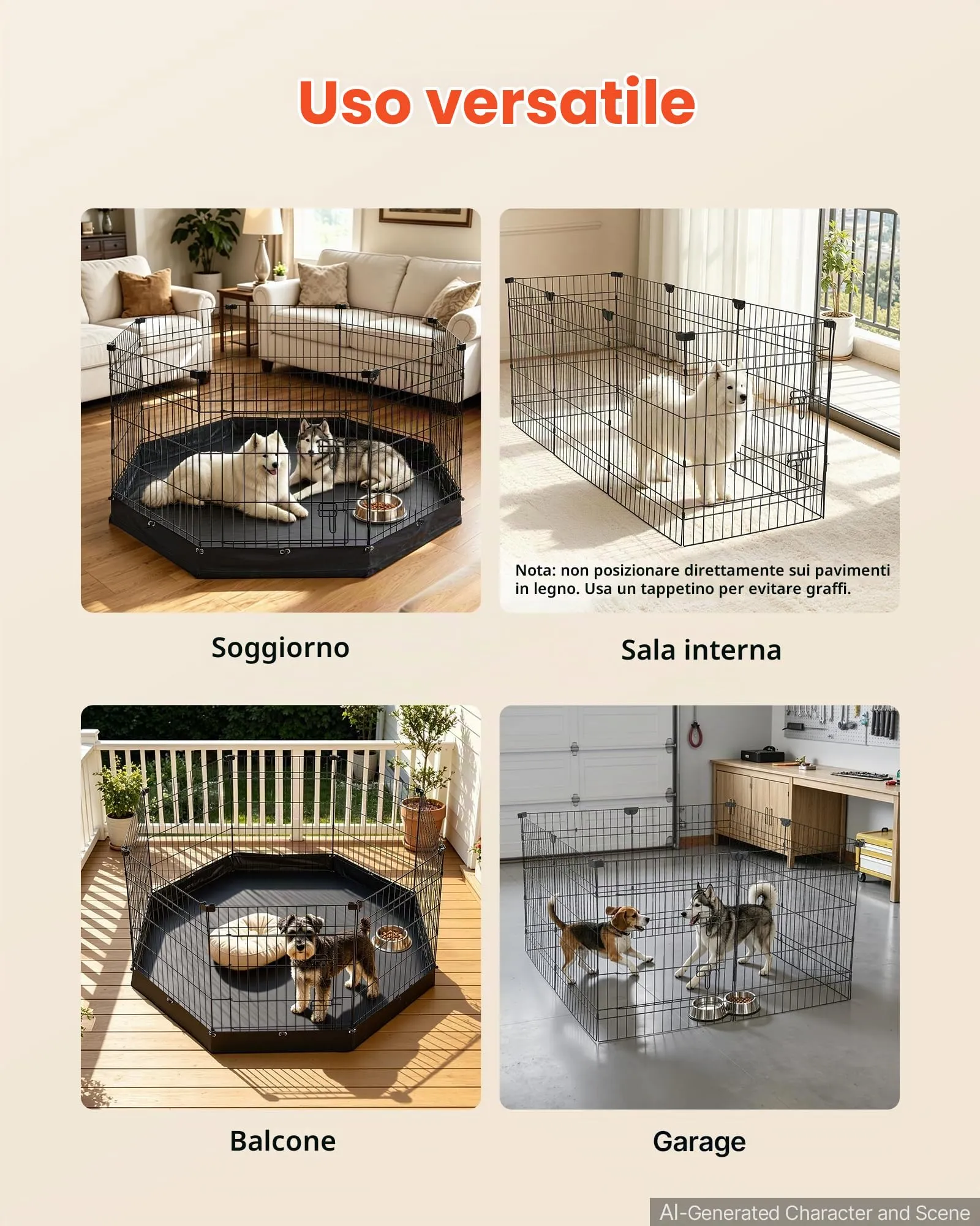 VEVOR Box per Cani da 76 cm 8 Pannelli Pieghevole con Base Imbottita Nero - immagine 6